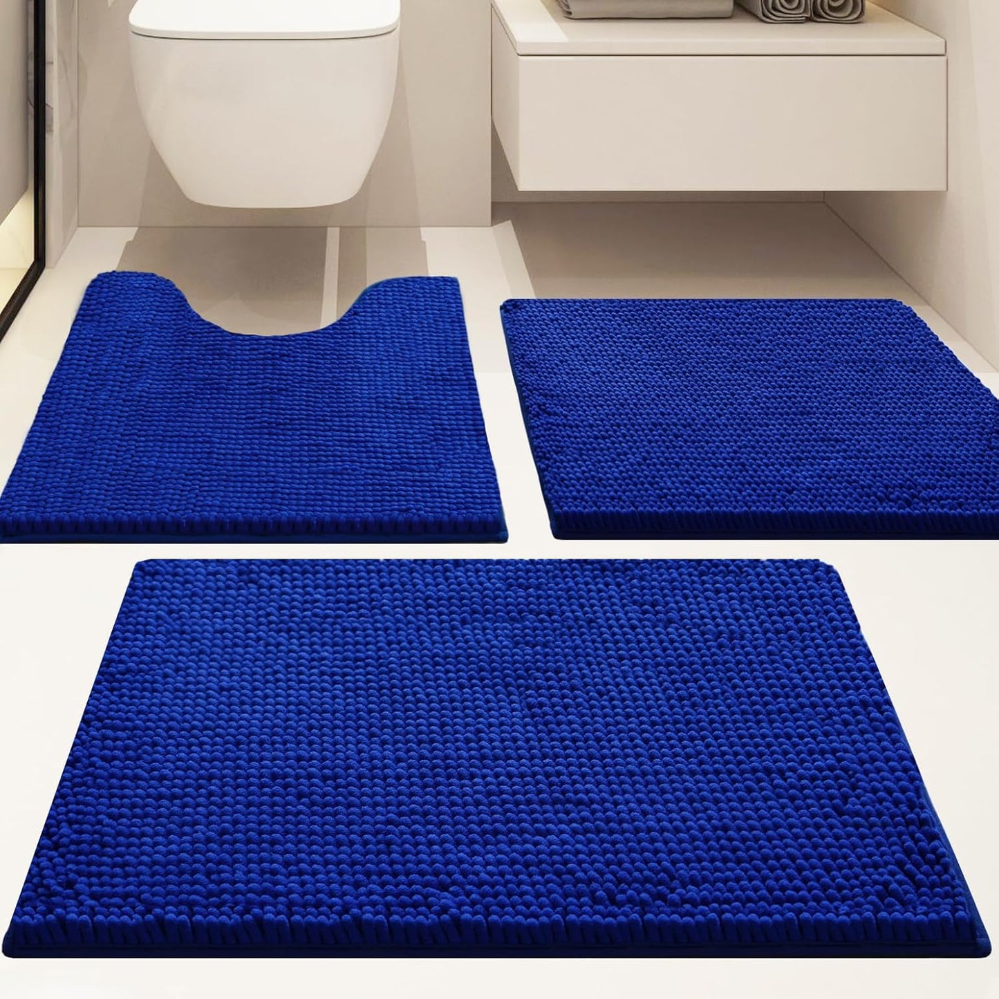 Bathroom Rugs Sets 3 Piece Non Slip,Bath Rugs with PVC Backing Bath Carpet,Bathroom Rug Washable,Absorbent,Plush Carpet Mats,Bath Mats for Bedroom, Kitchen,Tub,Home Decor (Royal)