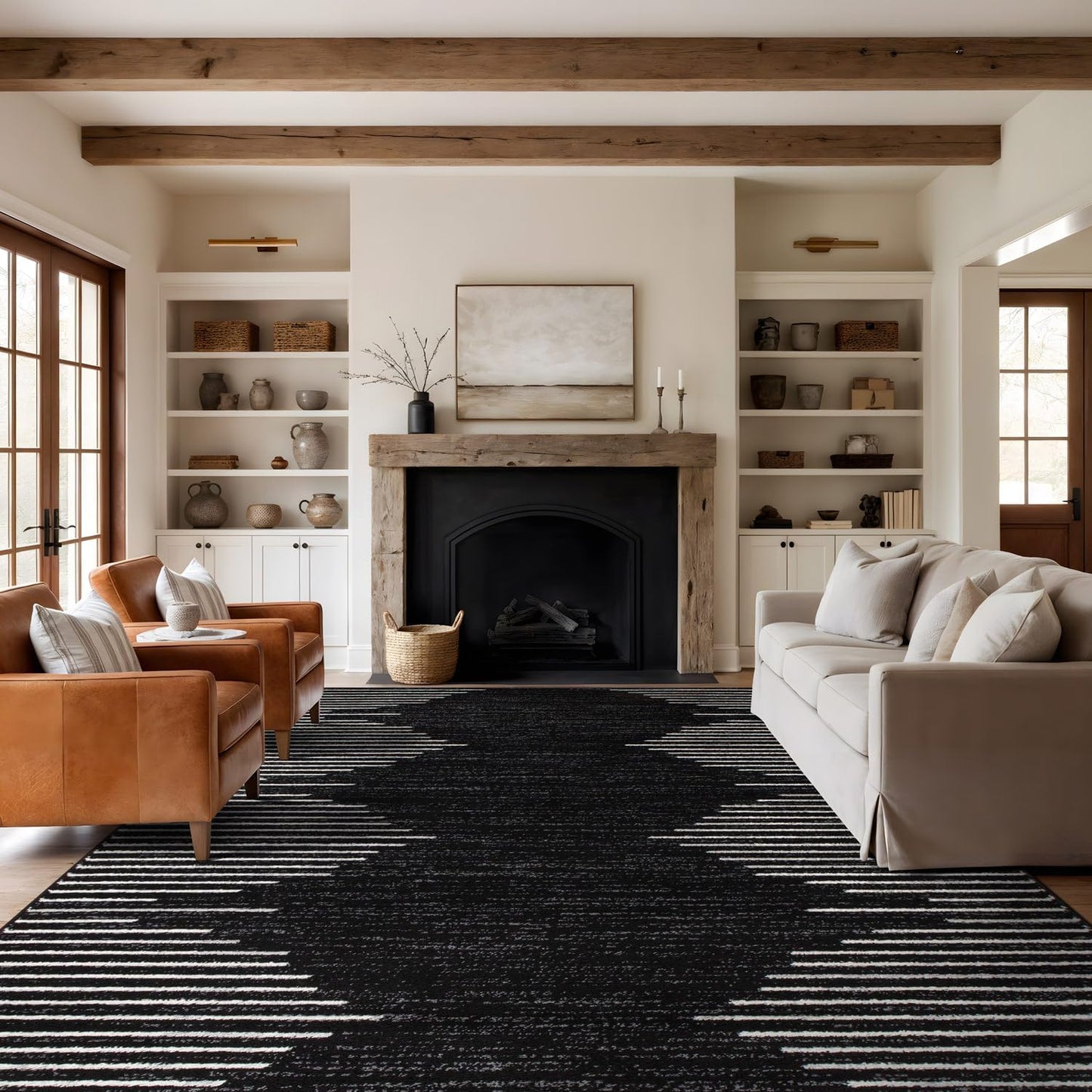 Rugshop Bohemian Stripe Stain Resistant High Traffic Living Room Kitchen Bedroom Dining Home Office Area Rug 5' x 7' Black