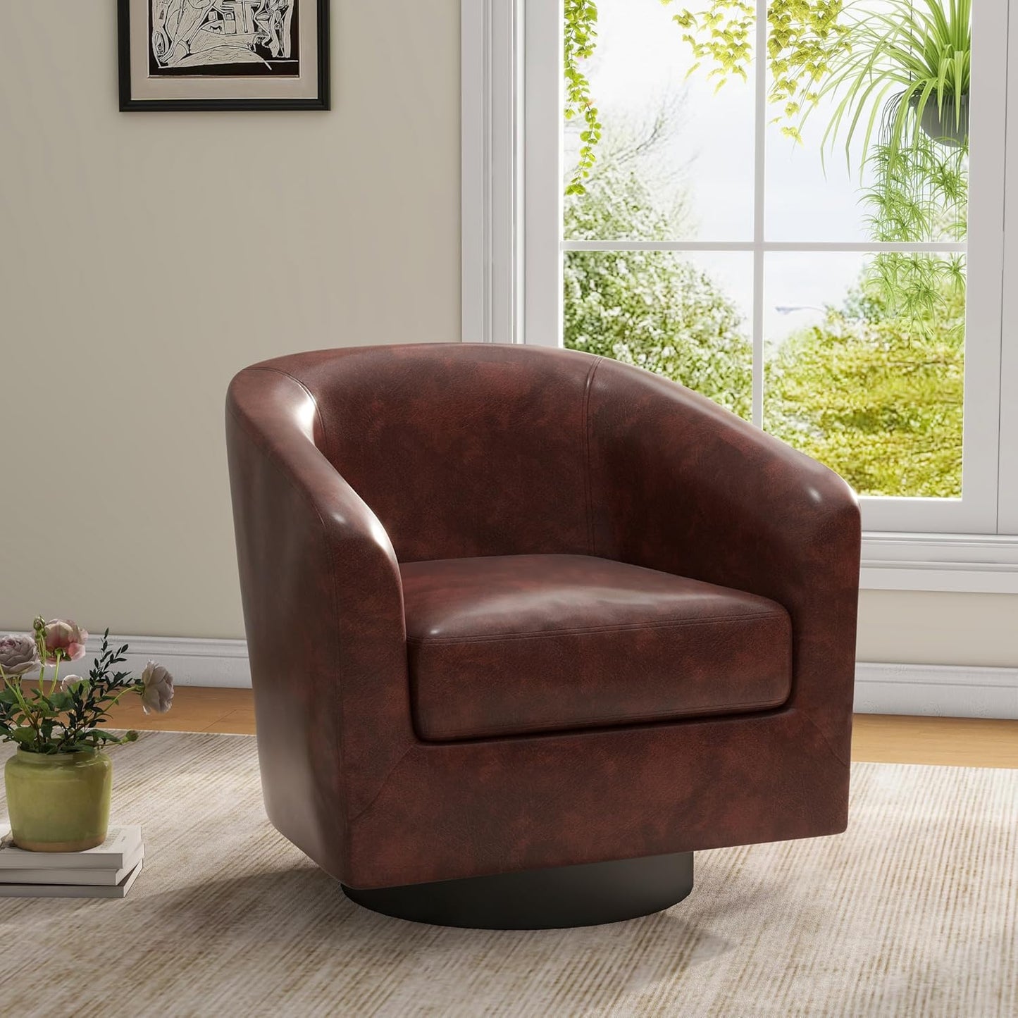 UIXE Swivel Accent Chairs Set of 2, Corduroy Barrel Club Chair Upholstered Armchair for Living Room, Round Arm Chair Bedroom Single Sofa Reading Seat - Camel