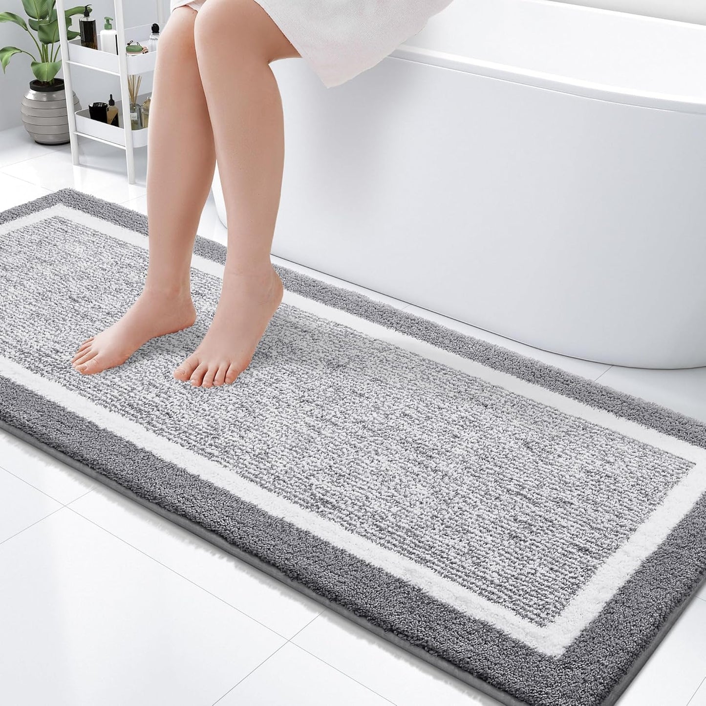 OLANLY Bathroom Rugs 24x16, Extra Soft and Absorbent Microfiber Bath Mat, Non-Slip, Machine Washable, Quick Dry Shaggy Bath Carpet, Suitable for Bathroom Floor, Tub, Shower (Small, Dark Grey)