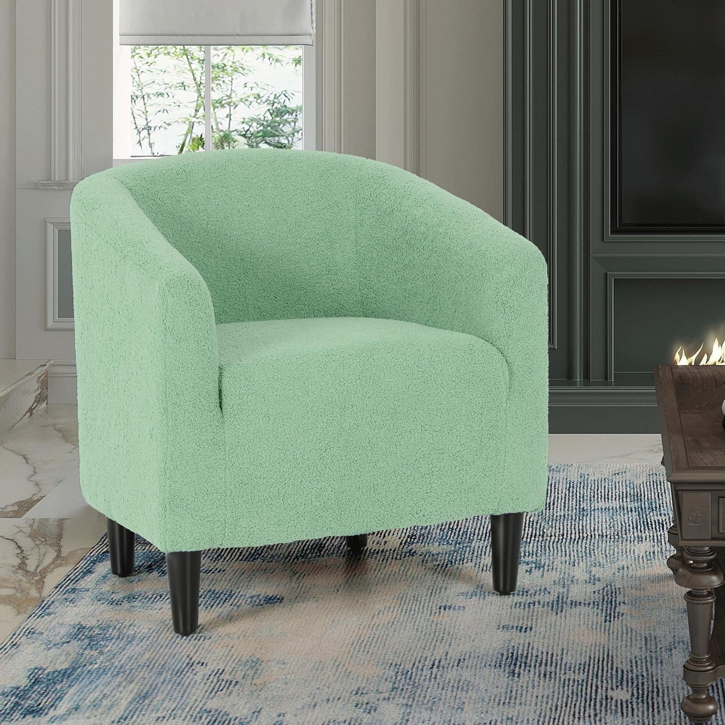 MoNiBloom Accent Barrel Chair, Boucle Fabric Accent Chair, Modern Sherpa Elegant Armchair with Cozy Soft Padded, 300lbs Capacity Compact Sofa Chair for Living Room, Bedroom, Office, Light Gray