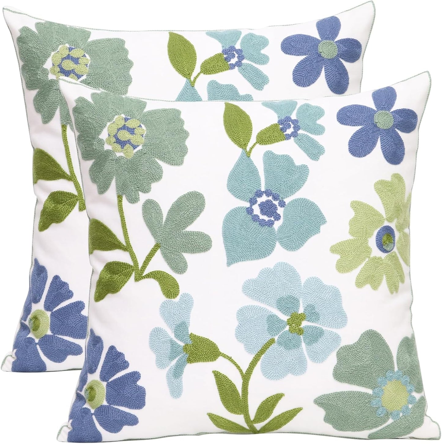 Pack of 2 Embroidered Decorative Throw Pillow Cover 18x18 Inch Farmhouse Floral Pillowcase for Living Room Sofa Bed (Bird Flower-Waist)