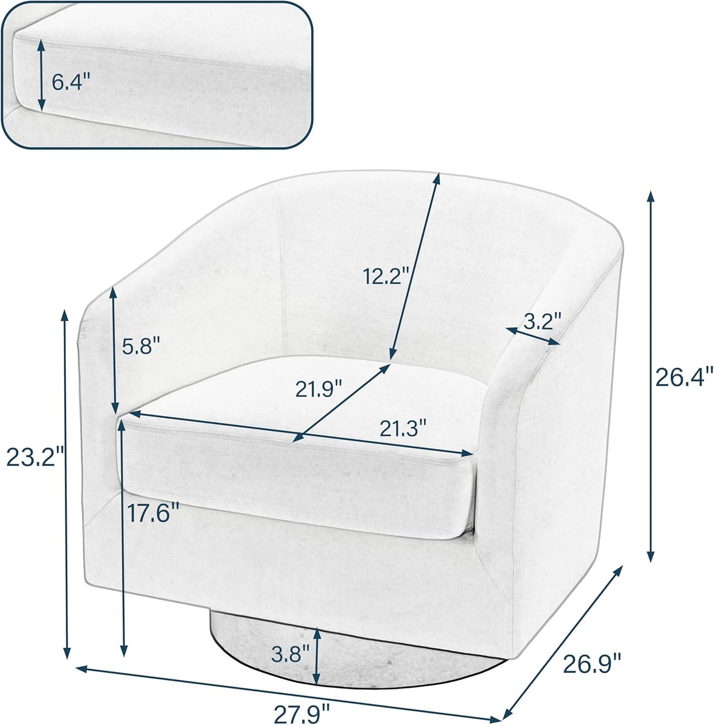 UIXE Swivel Barrel Accent Chairs Set of 2, Modern Round Club Arm Chair Upholstered Living Room Armchair, Single Sofa Seating Bedroom Side Reading Seat in Fabric for Home Office (Beige)