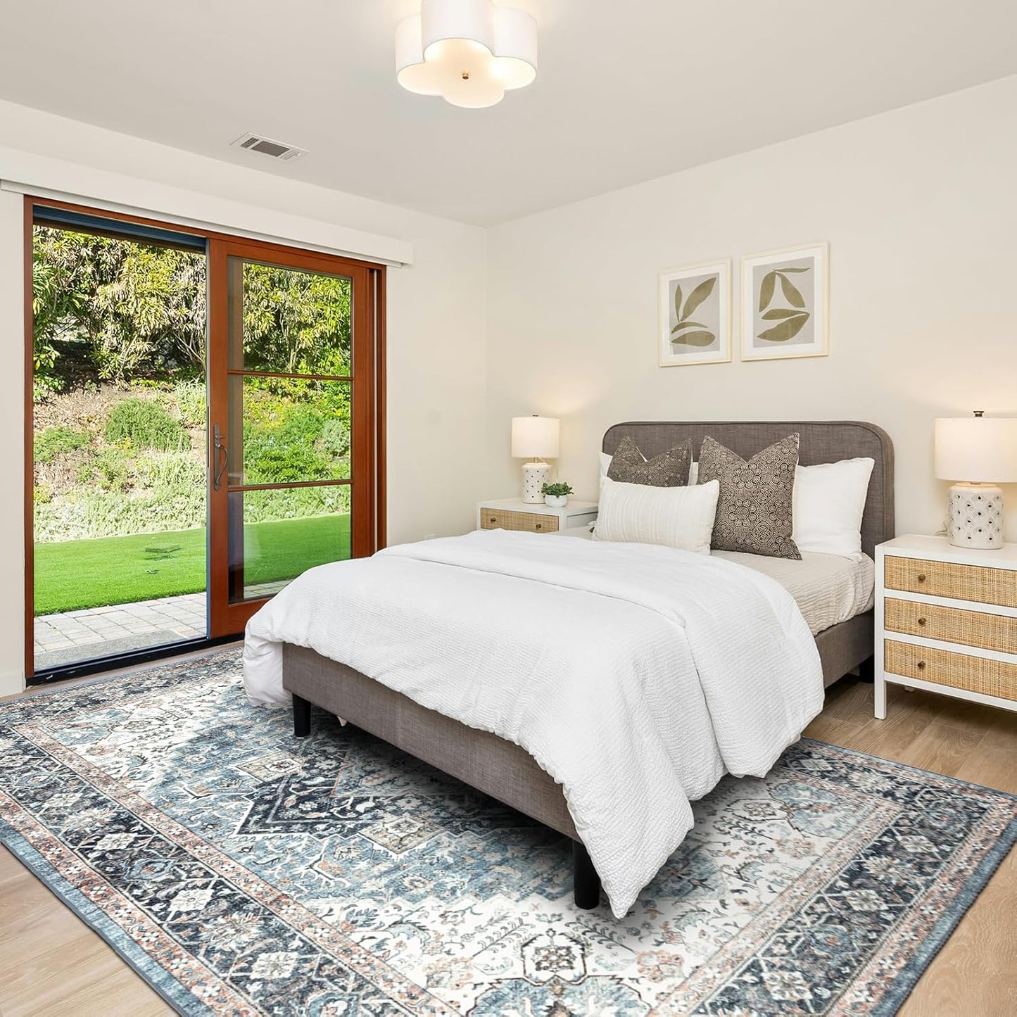 Area Rug 5×7, Vintage Boho Rug,Ultra-Soft Low Pile, Washable, Non Slip,Stain Resistant Printed Carpet for Living Room Bedrooms Playroom Office Kitchen, Light Blue