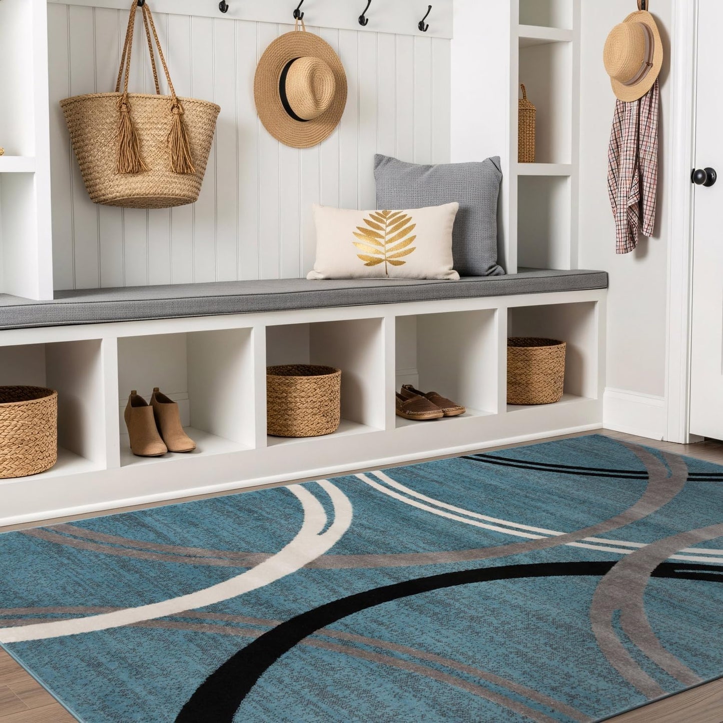 Rugshop Wavy Circles Design Area Rug, Fade-Resistant Carpet for Living Room, Dining Room, or Bedroom, Gray, 5'3" x 7'3"