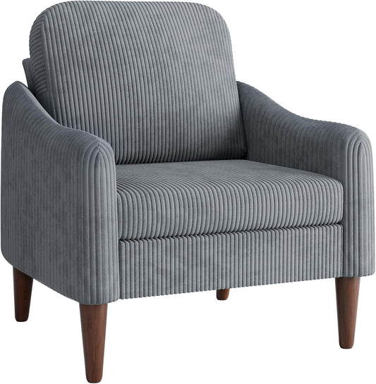 JUMMICO Corduroy Fabric Club Chair, Accent Barrel Chair, Furry Sherpa Elegant Armchair with Cozy Soft Padded, Suitable for Reception Room Bedroom Living Room Office (Gray)