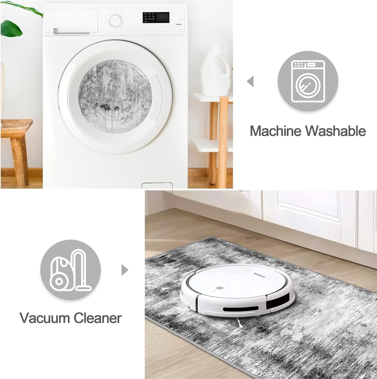 Tritard 100% Non Slip Kitchen Rugs Sets of 3 Washable Kitchen Mats for Floor Abstract Kitchen Runner Rug Soft Thick Floor Mat Set Kitchen Carpet Rugs for Hallway, Laundry, Entryway, Office, Grey