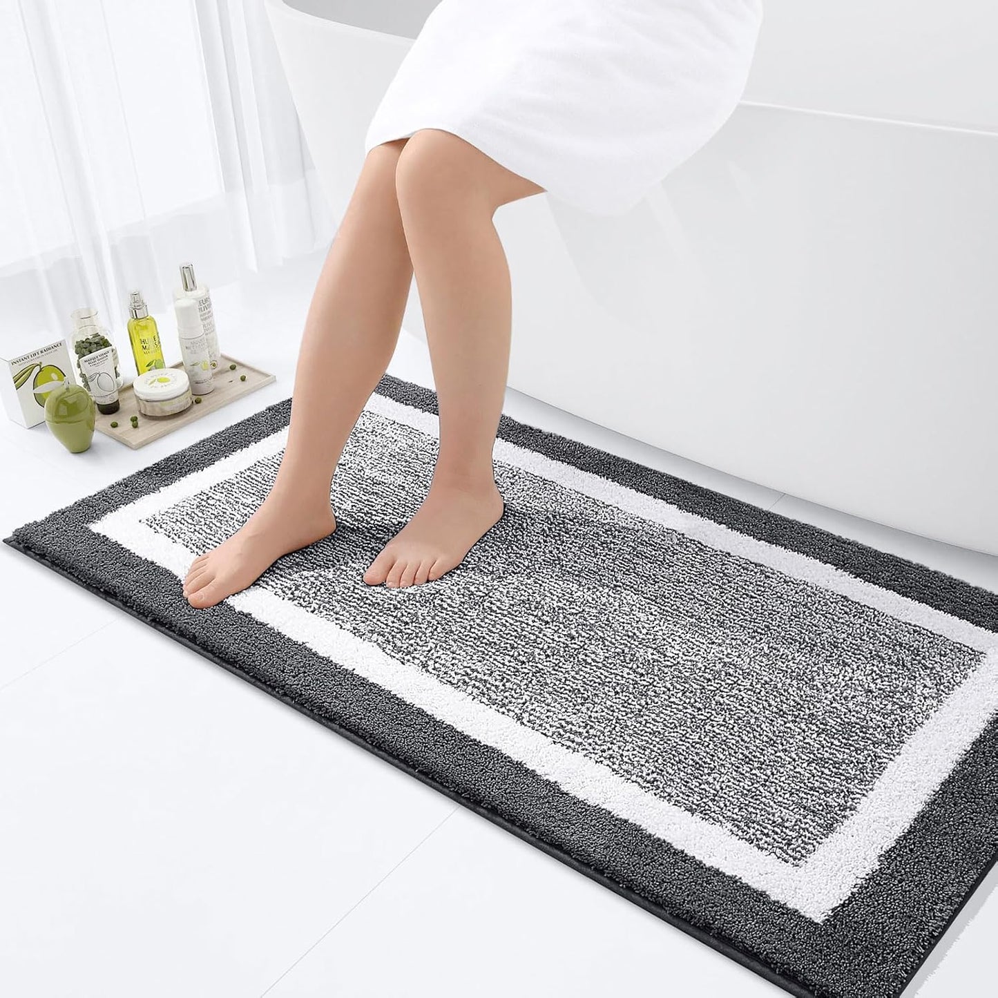 OLANLY Bathroom Rugs 24x16, Extra Soft and Absorbent Microfiber Bath Mat, Non-Slip, Machine Washable, Quick Dry Shaggy Bath Carpet, Suitable for Bathroom Floor, Tub, Shower (Small, Dark Grey)