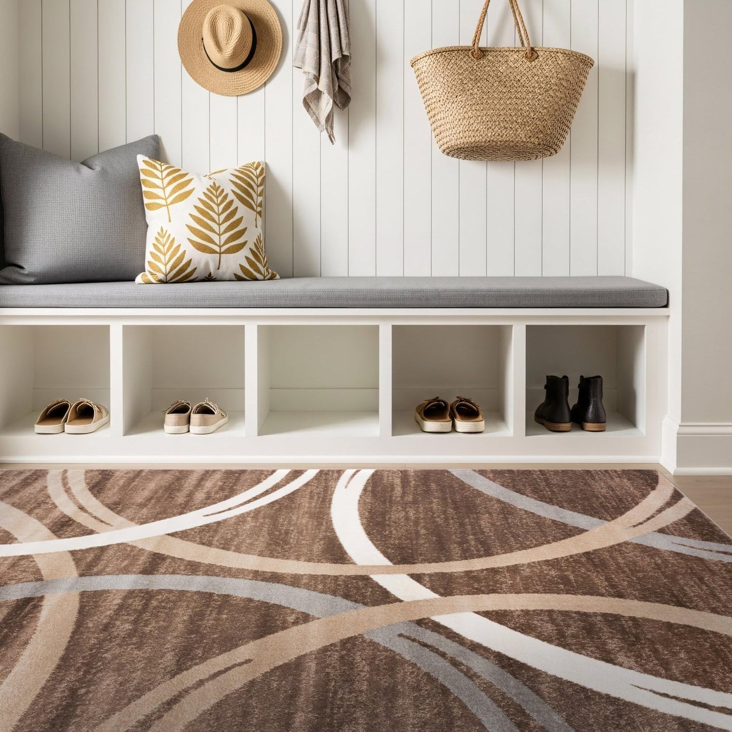 Rugshop Wavy Circles Design Area Rug, Fade-Resistant Carpet for Living Room, Dining Room, or Bedroom, Gray, 5'3" x 7'3"