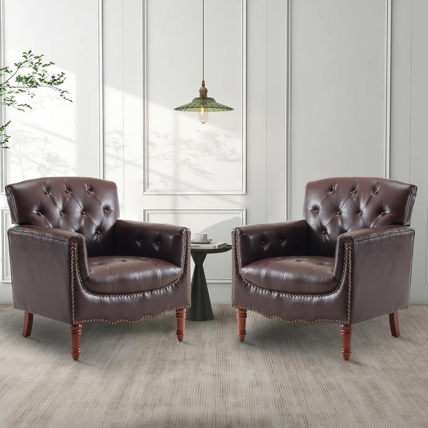 MOJAY PU Leather Accent Chair Set of 2, Modern Living Room Chair Comfy Armchair with Thick Padded Cushion, Lounge Sofa Club Chair with Sturdy Wood Legs for Bedroom Home Office (Ivory White)