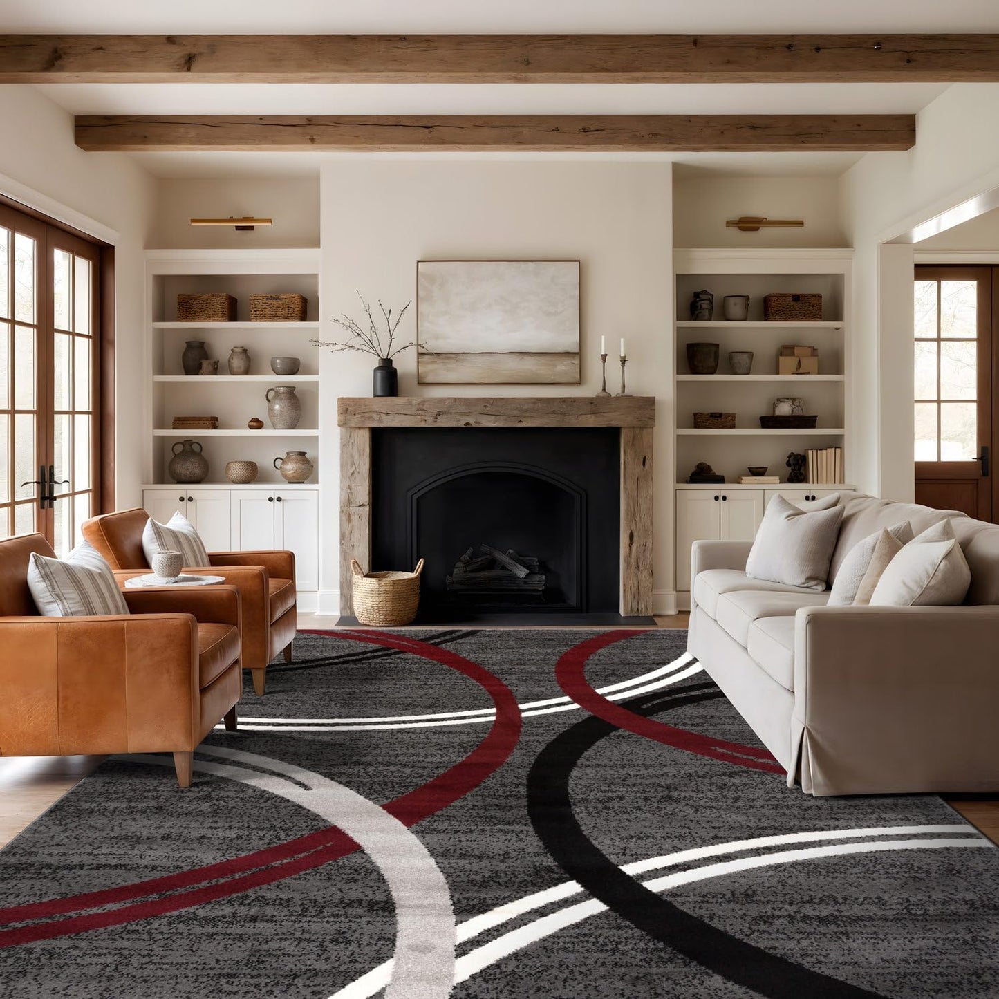 Rugshop Wavy Circles Design Area Rug, Fade-Resistant Carpet for Living Room, Dining Room, or Bedroom, Gray, 5'3" x 7'3"