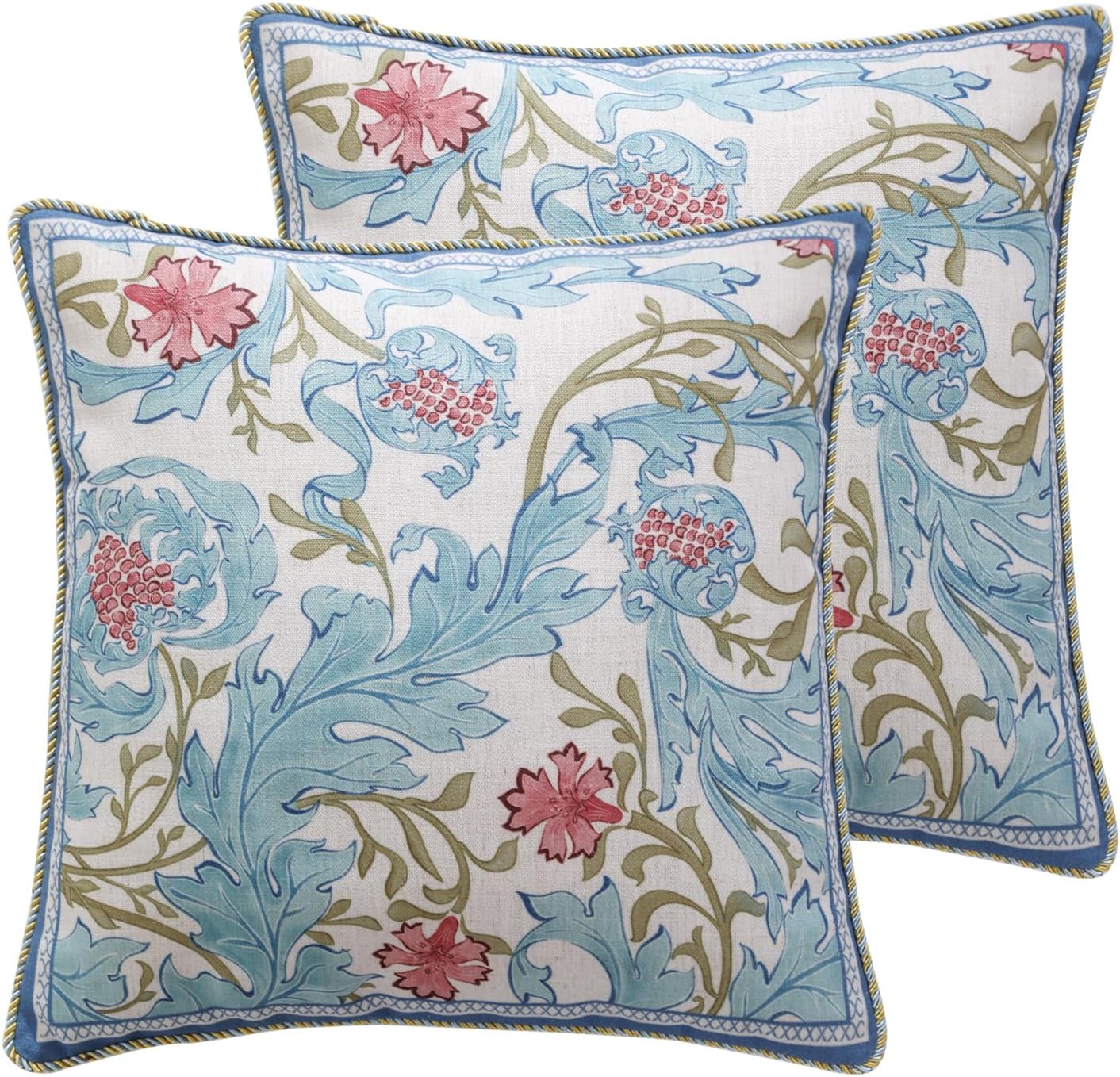 patdrea Designer Pack of 2 Square Throw Pillow Covers,Farmhouse Pink and Yellow Linen with Floral Pattern Pillows Cover,Decorative Pillowcases Cushion for Bed Living Room Outdoor Car,18"x18"