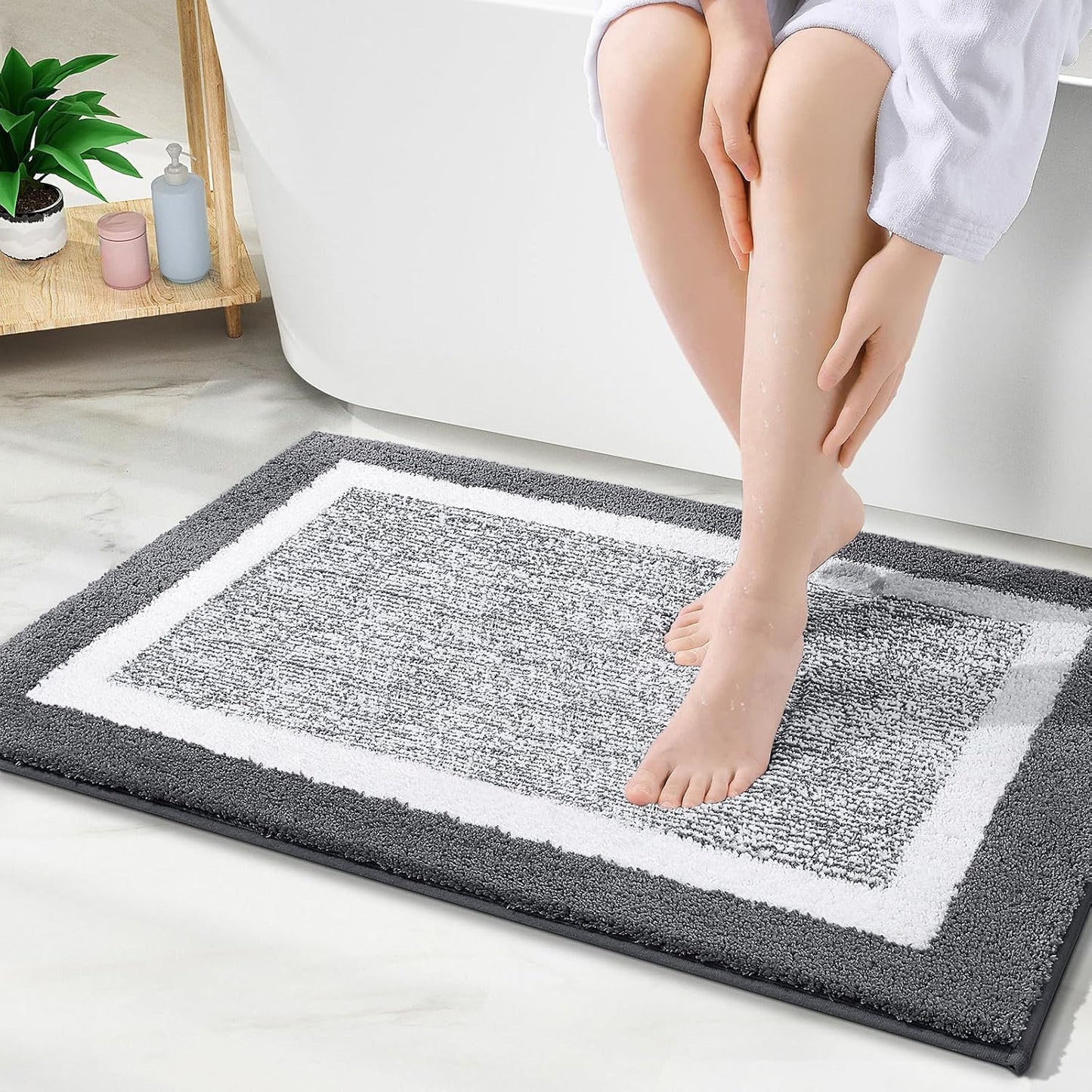 OLANLY Bathroom Rugs 24x16, Extra Soft and Absorbent Microfiber Bath Mat, Non-Slip, Machine Washable, Quick Dry Shaggy Bath Carpet, Suitable for Bathroom Floor, Tub, Shower (Small, Dark Grey)