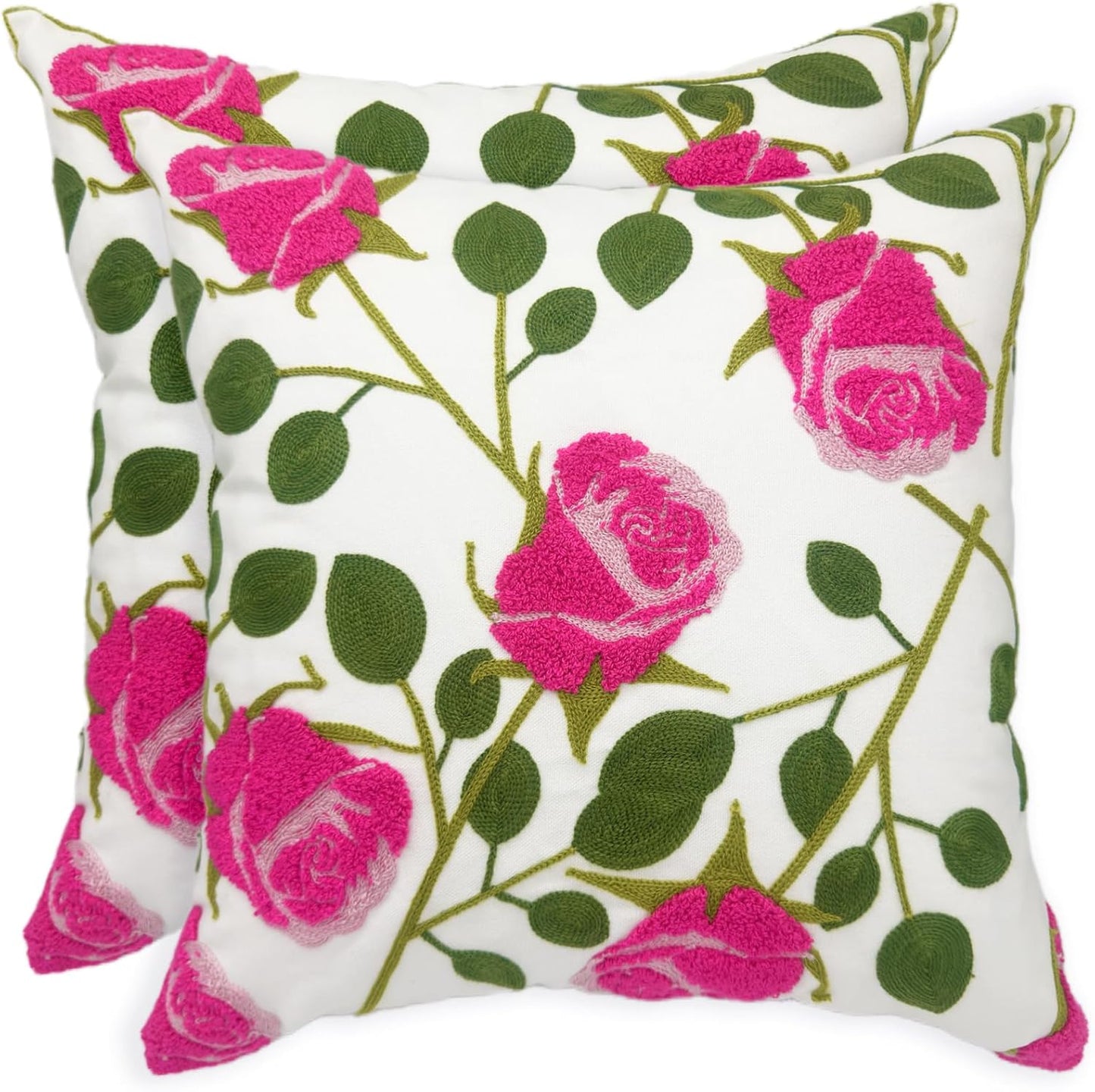 Alysheer Floral Embroidered Fall Decorative Throw Pillow Covers 18"x 18" Set of 2, Farmhouse Daisy Flowers Patterned Canvas Cushion Cases for Couch Bed Living Room Decor