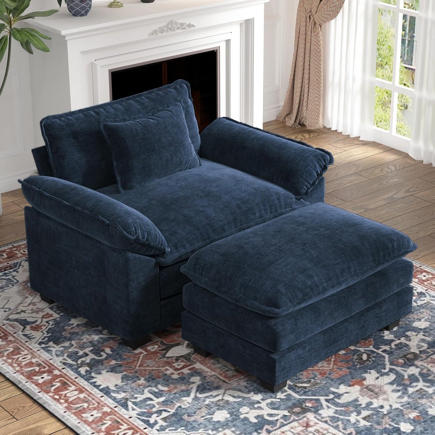 CDCASA Oversized Accent Chair, Chenille Comfy Cloud Sofa Chair with Large Seat and Upholstered Armrests, Modern Extra Wide Armchair Reading Chairs for Bedroom, Living Room,Set of 2,Terracotta Orange