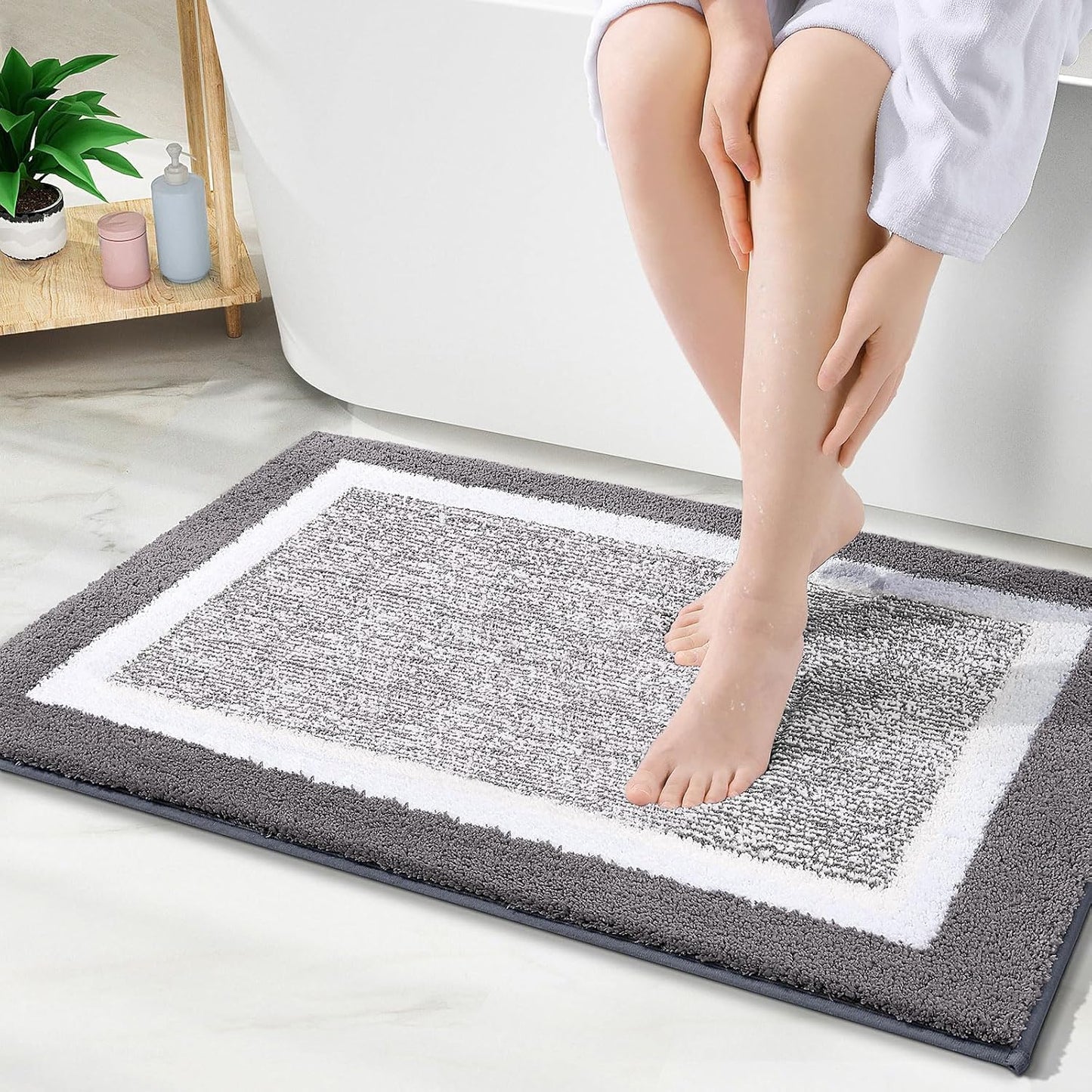 OLANLY Bathroom Rugs 24x16, Extra Soft and Absorbent Microfiber Bath Mat, Non-Slip, Machine Washable, Quick Dry Shaggy Bath Carpet, Suitable for Bathroom Floor, Tub, Shower (Small, Dark Grey)