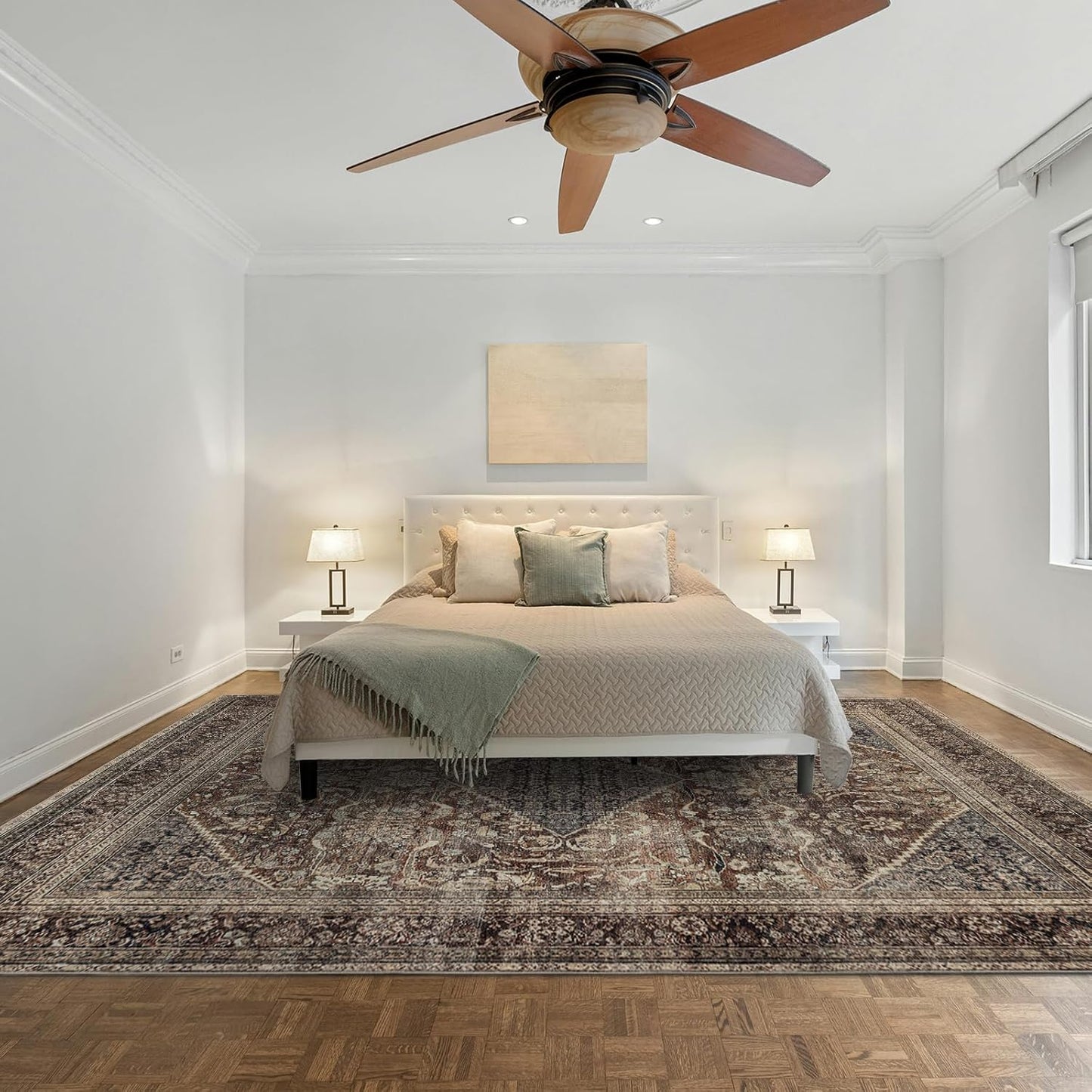 Area Rug 5×7, Vintage Boho Rug,Ultra-Soft Low Pile, Washable, Non Slip,Stain Resistant Printed Carpet for Living Room Bedrooms Playroom Office Kitchen, Light Blue