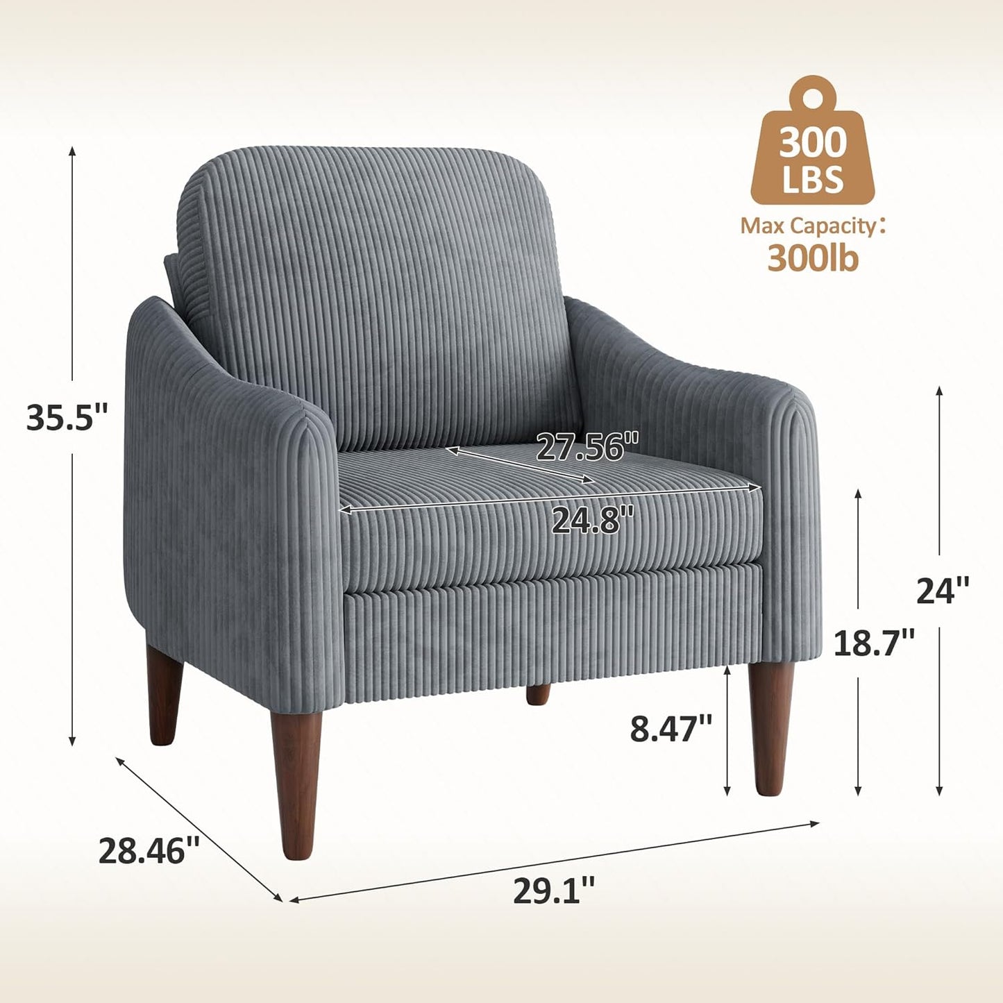 JUMMICO Corduroy Fabric Club Chair, Accent Barrel Chair, Furry Sherpa Elegant Armchair with Cozy Soft Padded, Suitable for Reception Room Bedroom Living Room Office (Gray)