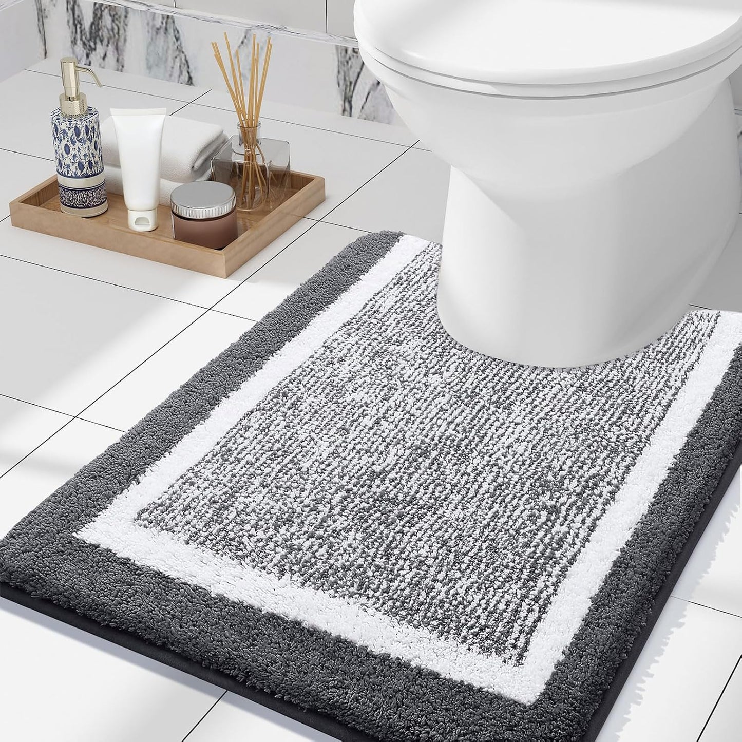 OLANLY Bathroom Rugs 24x16, Extra Soft and Absorbent Microfiber Bath Mat, Non-Slip, Machine Washable, Quick Dry Shaggy Bath Carpet, Suitable for Bathroom Floor, Tub, Shower (Small, Dark Grey)