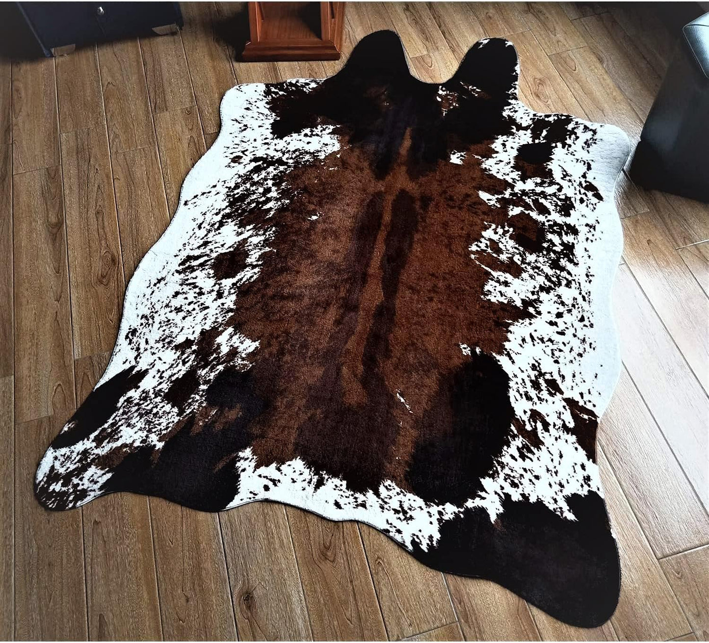JACCAWS Faux Cowhide Rug Large (6.2ft x 8.2ft),Natural Pattern Tricolor Cow Print Rug,Bedroom Living Room Animal Hide Rugs Carpet with Non-Slip Backing. (Brown-Black-White, 6.2ft x 8.2ft)