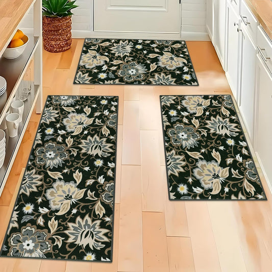 Homcomoda Boho 3 Piece Rug Set with Runner - Non Slip Floor Mats, Washable Kitchen Carpet Runner for Laundry, Hallway
