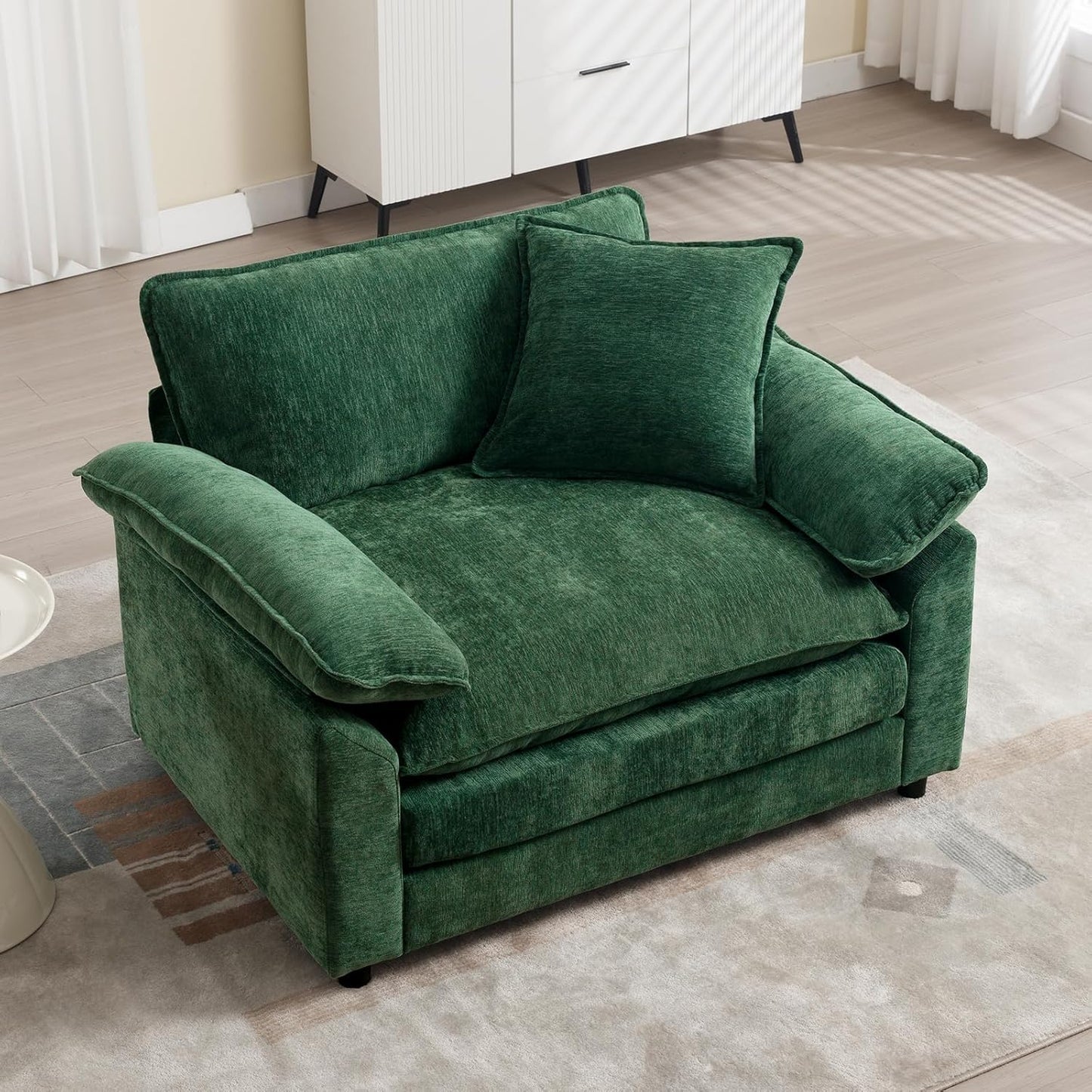 Chenille Oversized Accent Chair with Ottoman, Comfy Single Sofa Chair Armchair with Large Seat and Extra Wide Armrests, Modern Reading Chairs for Bedroom, Living Room,Beige