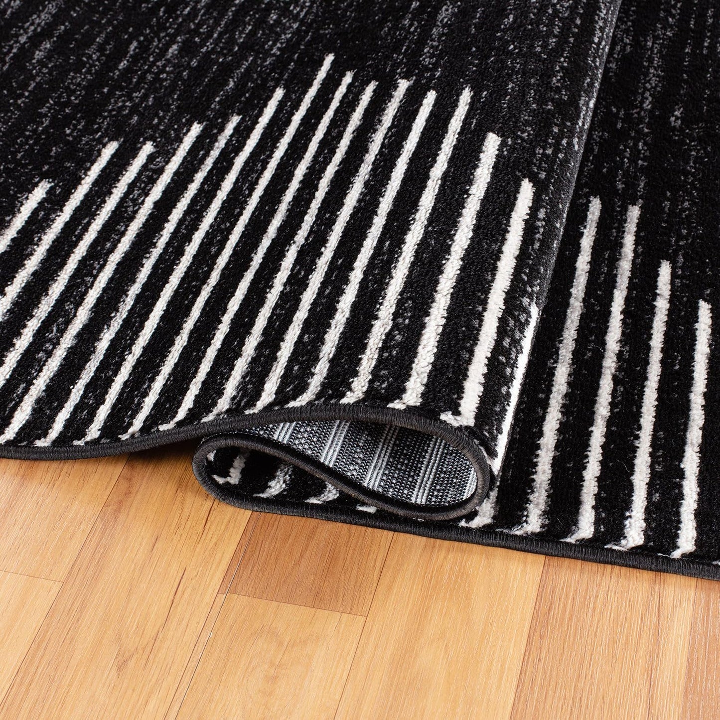 Rugshop Bohemian Stripe Stain Resistant High Traffic Living Room Kitchen Bedroom Dining Home Office Area Rug 5' x 7' Black