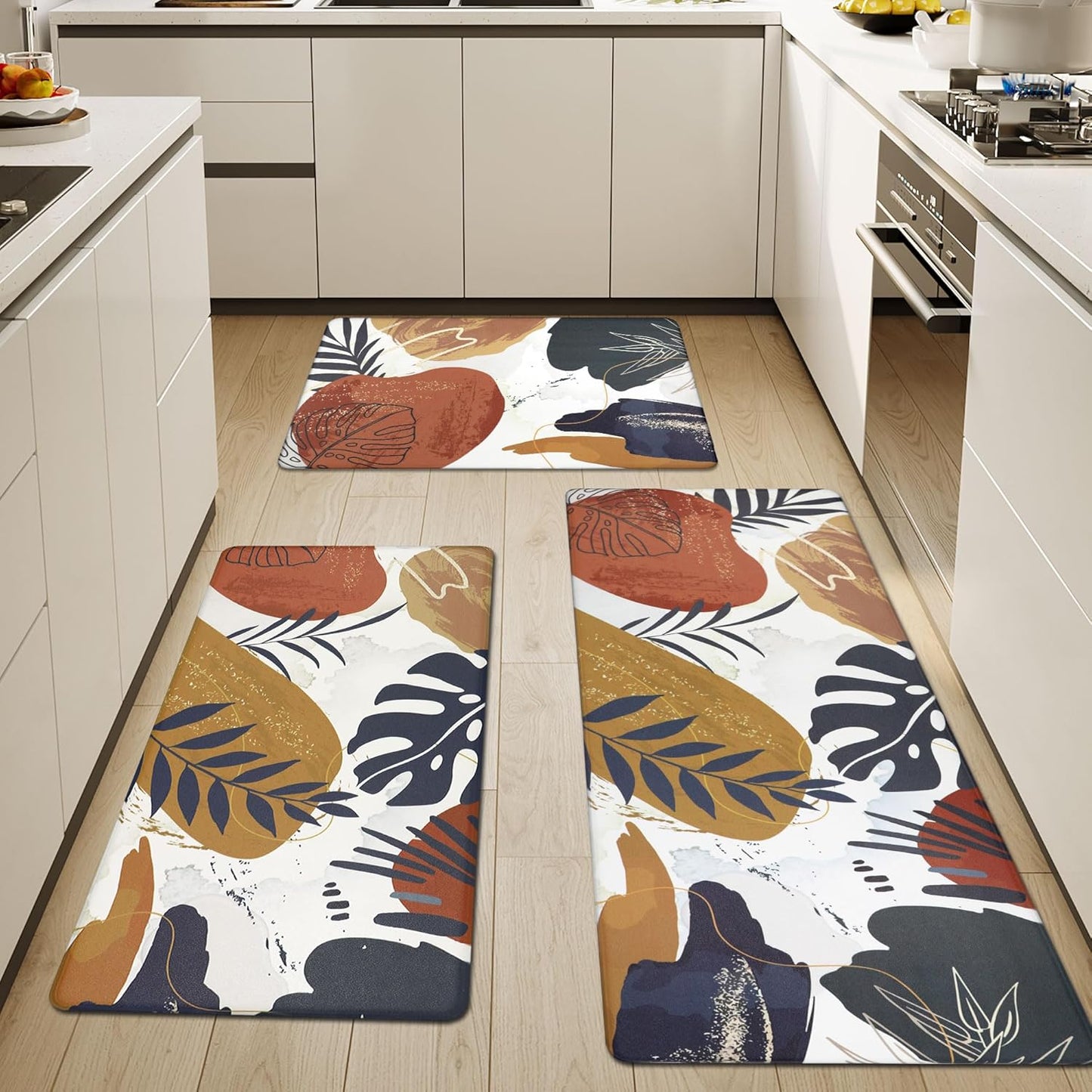 Homcomoda Anti Fatigue Kitchen Mats for Floor Set of 3 Cushioned Kitchen Rug Sets 3 Piece Non Slip Waterproof Comfort Standing Mat for Home Office Kitchen Sink