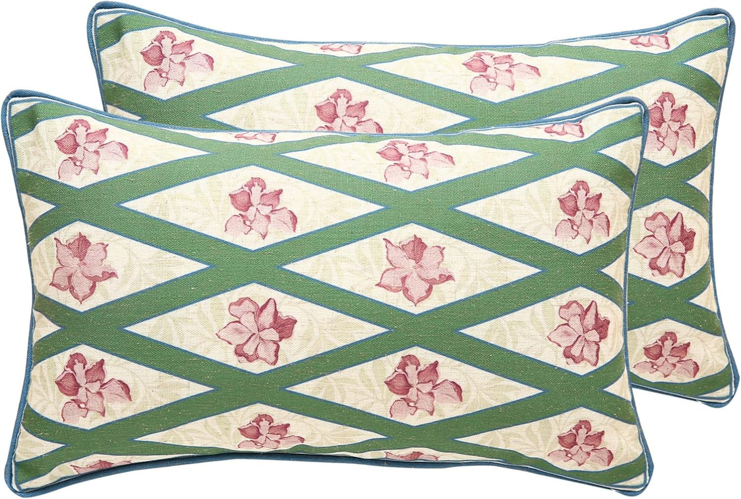 patdrea Designer Pack of 2 Square Throw Pillow Covers,Farmhouse Pink and Yellow Linen with Floral Pattern Pillows Cover,Decorative Pillowcases Cushion for Bed Living Room Outdoor Car,18"x18"