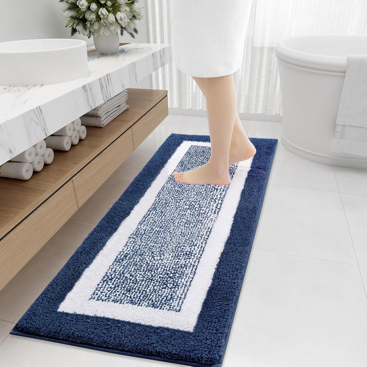 OLANLY Bathroom Rugs 24x16, Extra Soft and Absorbent Microfiber Bath Mat, Non-Slip, Machine Washable, Quick Dry Shaggy Bath Carpet, Suitable for Bathroom Floor, Tub, Shower (Small, Dark Grey)