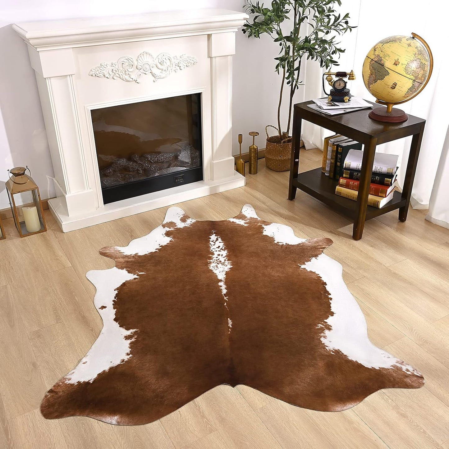 Amearea Faux Cow Hide Rug Large 7×6.2 Feet, Premium Western Home Decor Cow Print Rugs for Living Room, Faux Leather Animal Cowhide Bedroom Carpet, Dining Traditional Cow Pattern Stuff Carpets, Brown