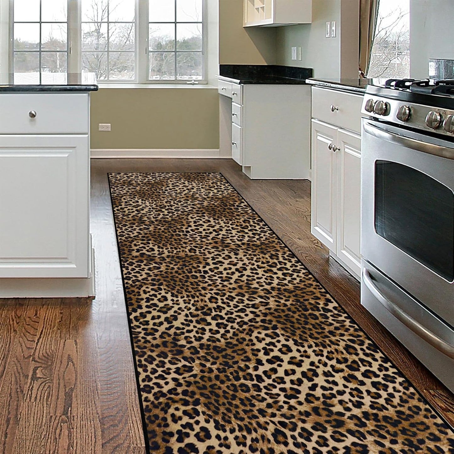 Leopard Rug 8x10 Large Living Room Area Rug Washable Non-Slip Leopard Print Bedroom Rug Modern Themed Indoor Carpet for Dining Room Foyer Apartment Den（8x10ft,Brown）