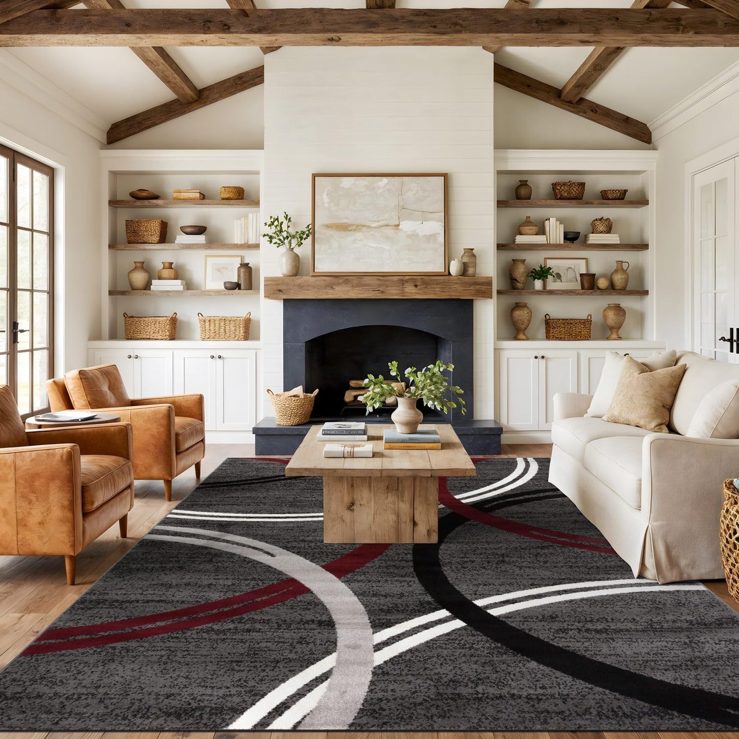 Rugshop Wavy Circles Design Area Rug, Fade-Resistant Carpet for Living Room, Dining Room, or Bedroom, Gray, 5'3" x 7'3"