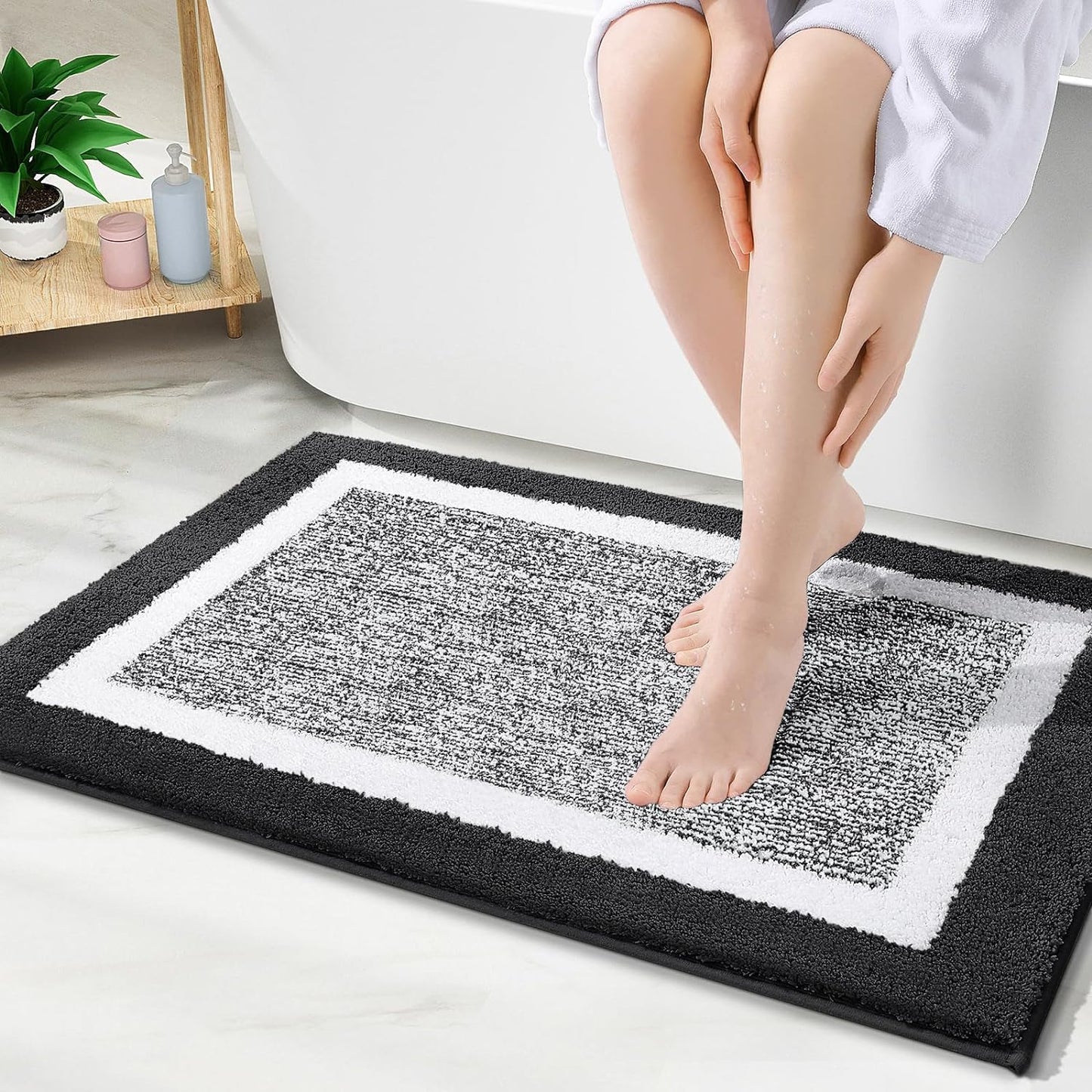 OLANLY Bathroom Rugs 24x16, Extra Soft and Absorbent Microfiber Bath Mat, Non-Slip, Machine Washable, Quick Dry Shaggy Bath Carpet, Suitable for Bathroom Floor, Tub, Shower (Small, Dark Grey)