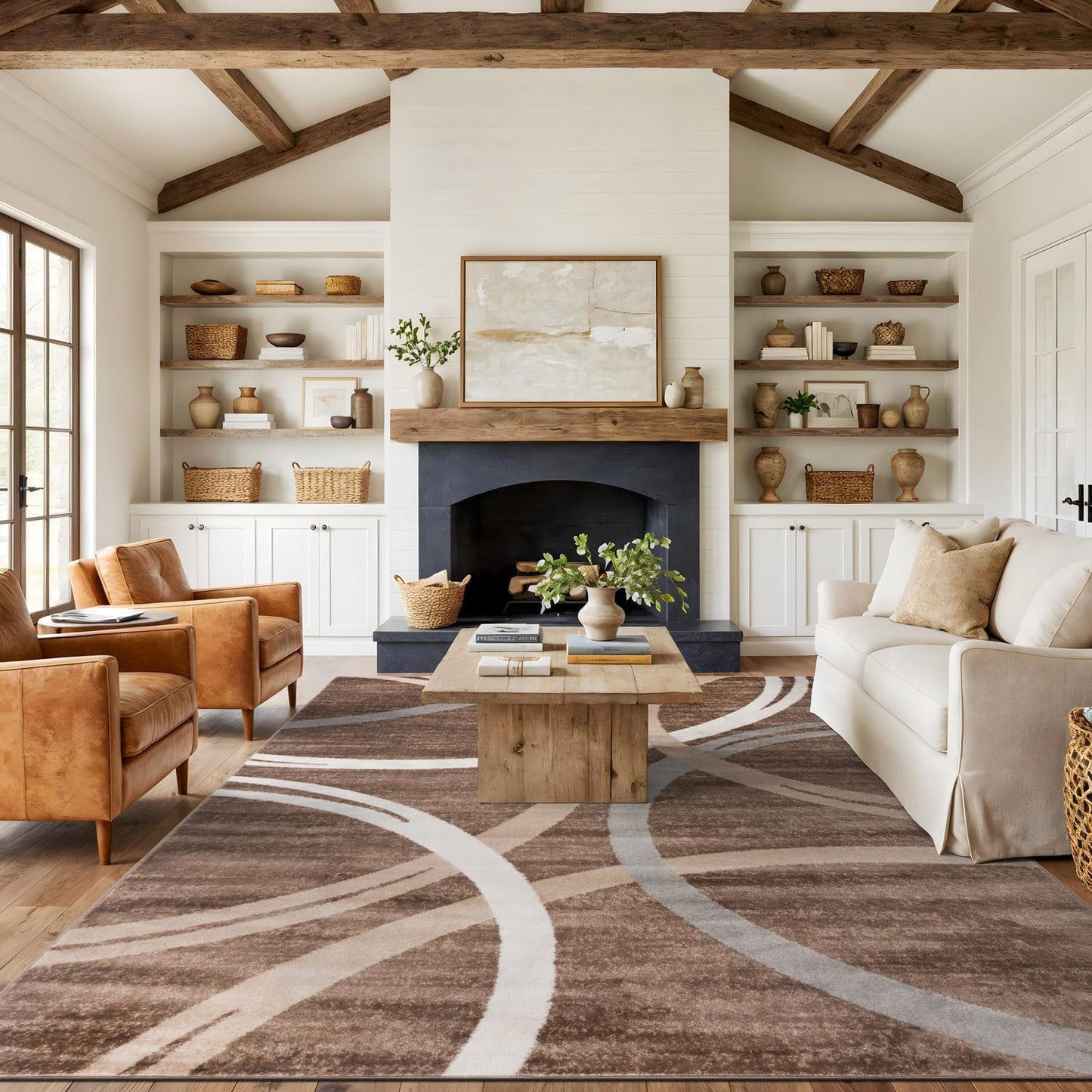 Rugshop Wavy Circles Design Area Rug, Fade-Resistant Carpet for Living Room, Dining Room, or Bedroom, Gray, 5'3" x 7'3"