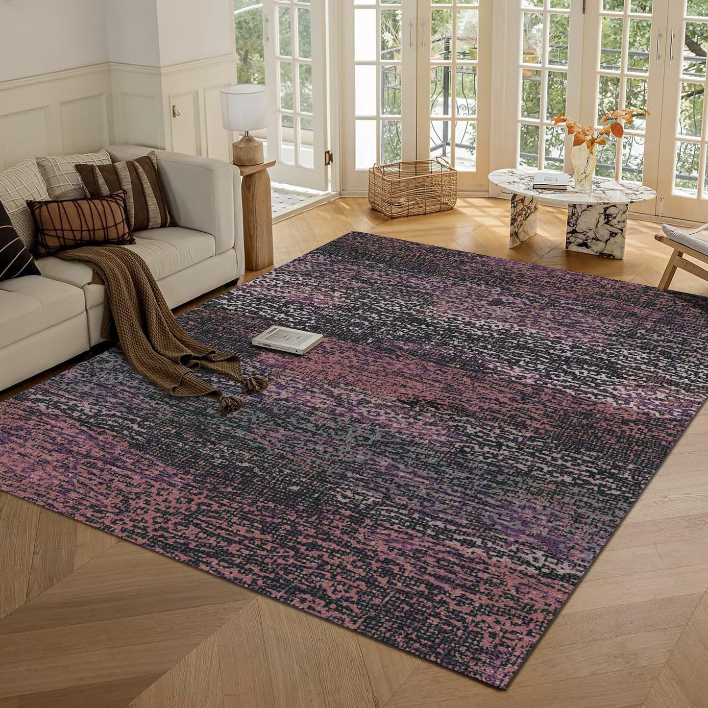 RUGSURE Washable Area Rugs - Perfect for Living Room, Bedroom, Kids Room, Nursery - Stain & Water Resistant Non-Slip, Pet & Child Friendly, Vintage Tribal Area Rugs (Rust, 5' x 7')