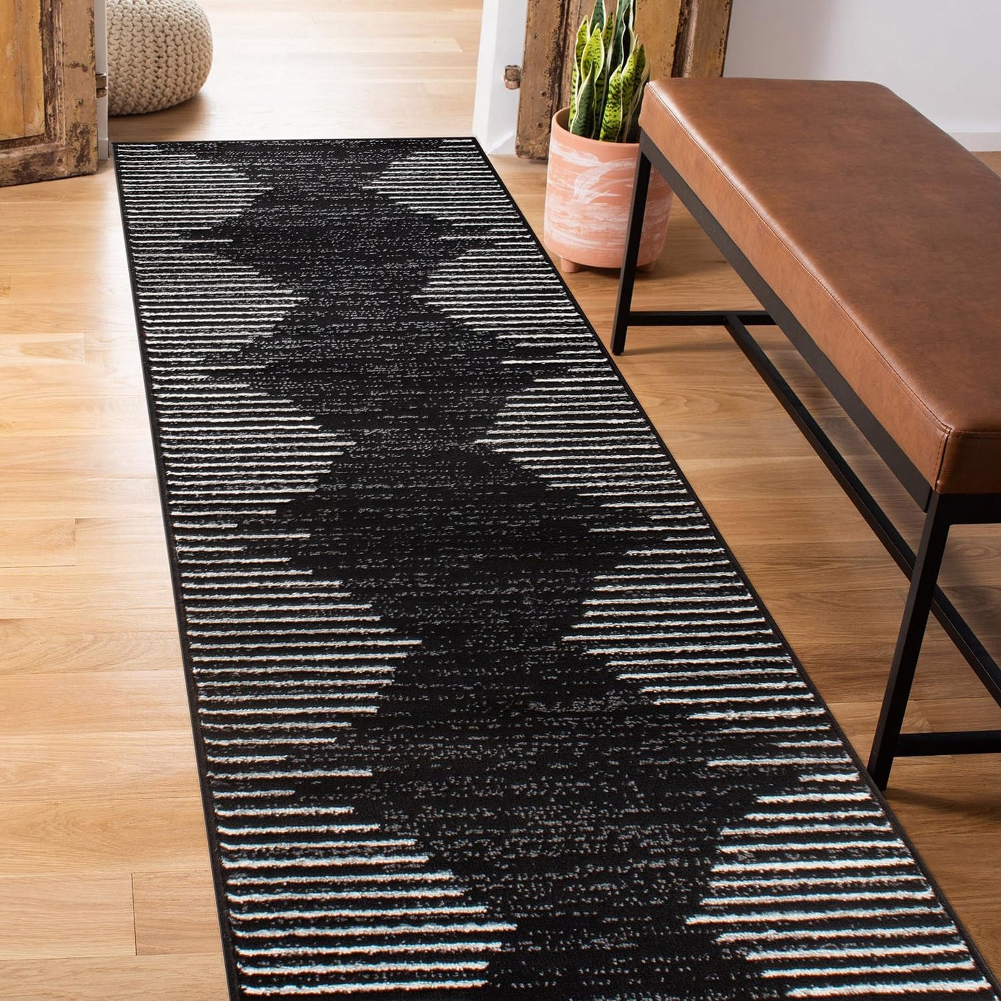 Rugshop Bohemian Stripe Stain Resistant High Traffic Living Room Kitchen Bedroom Dining Home Office Area Rug 5' x 7' Black