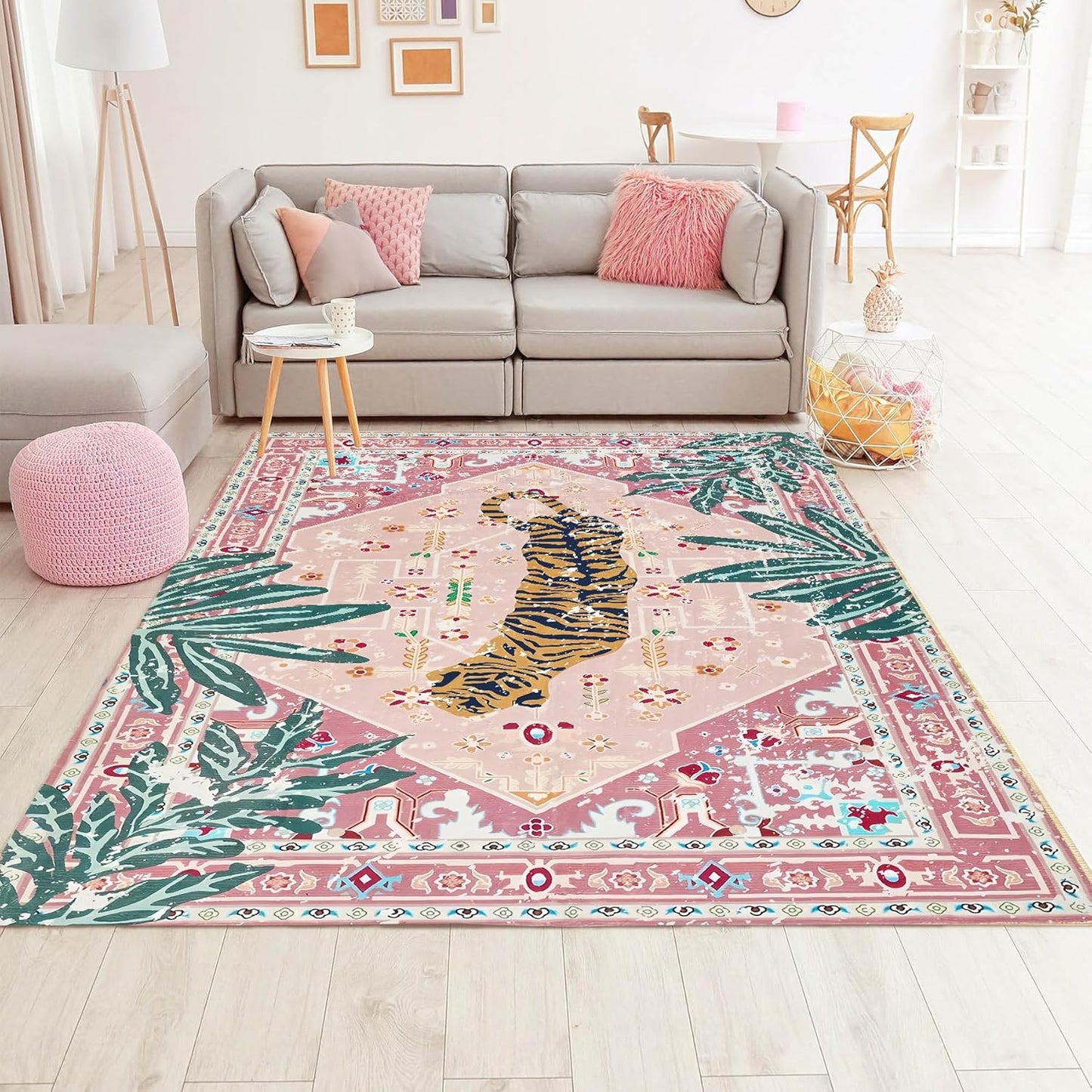 Leopard Rug 8x10 Large Living Room Area Rug Washable Non-Slip Leopard Print Bedroom Rug Modern Themed Indoor Carpet for Dining Room Foyer Apartment Den（8x10ft,Brown）