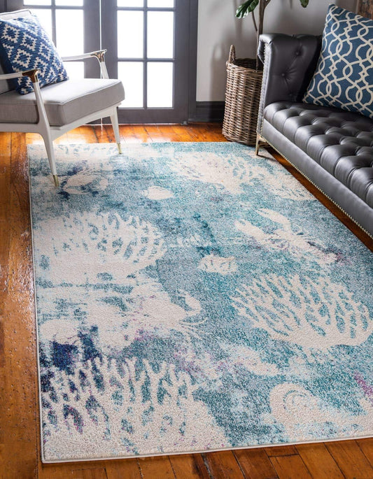 Unique Loom Positano Collection Coastal Modern Coral Lobster Shells Light Blue Area Rug (4' x 6')