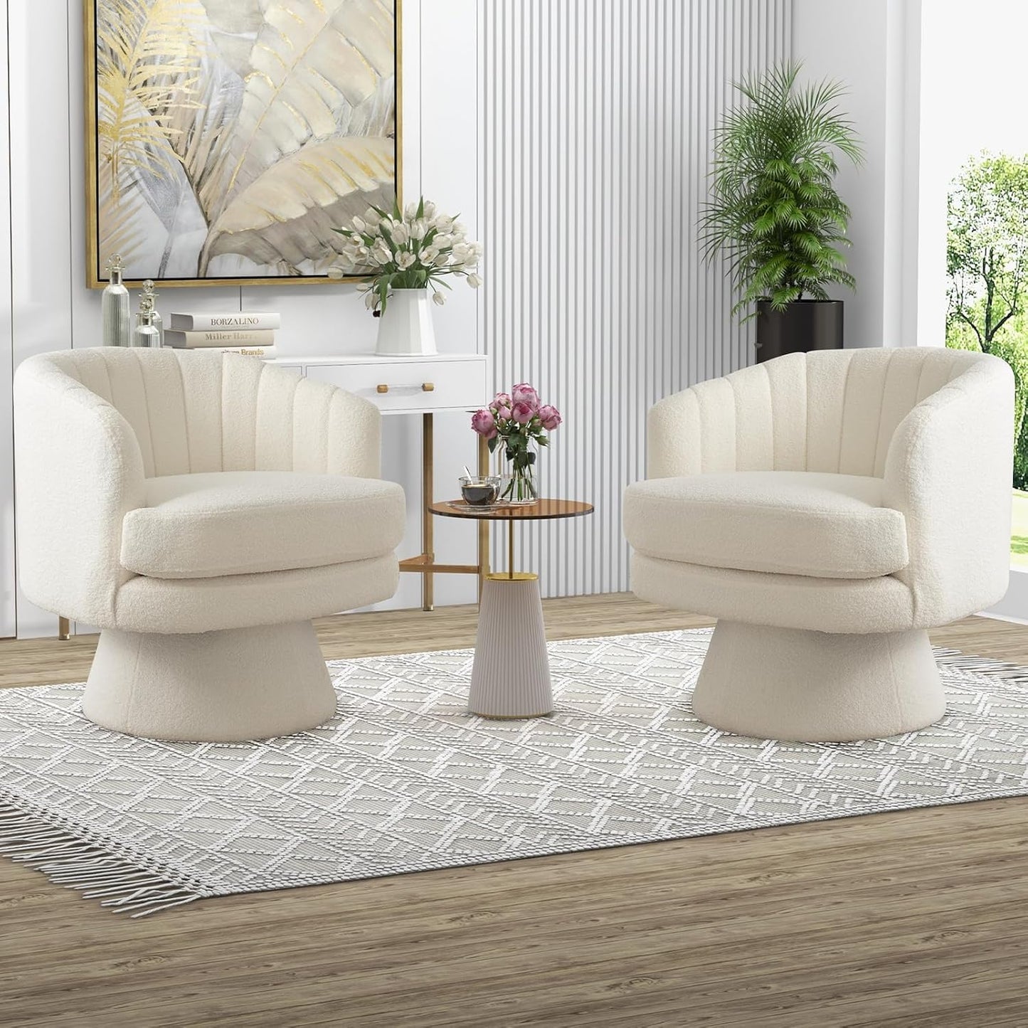 CANMOV Swivel Accent Chair with Armrest, Modern 360 Degree Swivel Barrel Chair with Curve Back and Soft Cushion,Comfy Round Sherpa Teddy Armchair Single Sofa for Living Room,Bedroom,Waiting Room,Beige