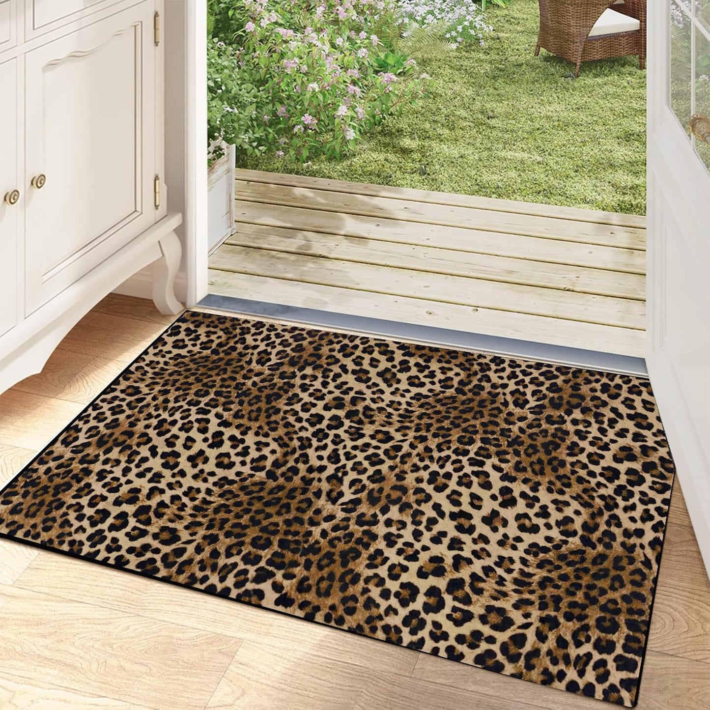 Leopard Rug 8x10 Large Living Room Area Rug Washable Non-Slip Leopard Print Bedroom Rug Modern Themed Indoor Carpet for Dining Room Foyer Apartment Den（8x10ft,Brown）