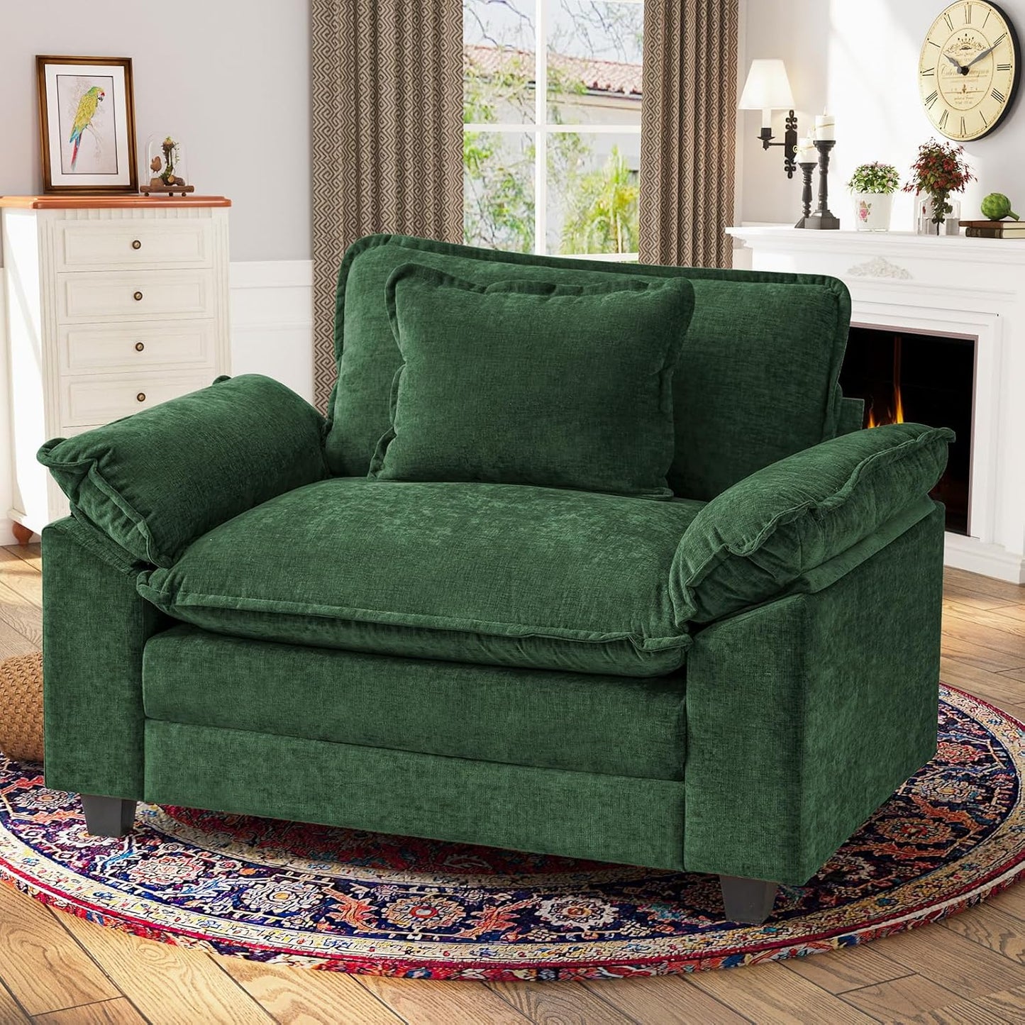 CDCASA Oversized Accent Chair, Chenille Comfy Cloud Sofa Chair with Large Seat and Upholstered Armrests, Modern Extra Wide Armchair Reading Chairs for Bedroom, Living Room,Set of 2,Terracotta Orange