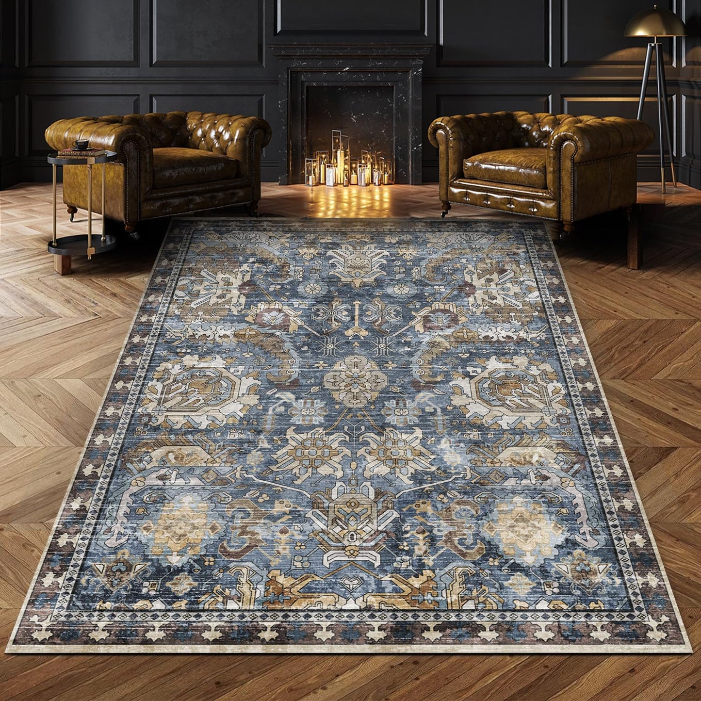 RUGSURE Washable Area Rugs - Perfect for Living Room, Bedroom, Kids Room, Nursery - Stain & Water Resistant Non-Slip, Pet & Child Friendly, Vintage Tribal Area Rugs (Rust, 5' x 7')