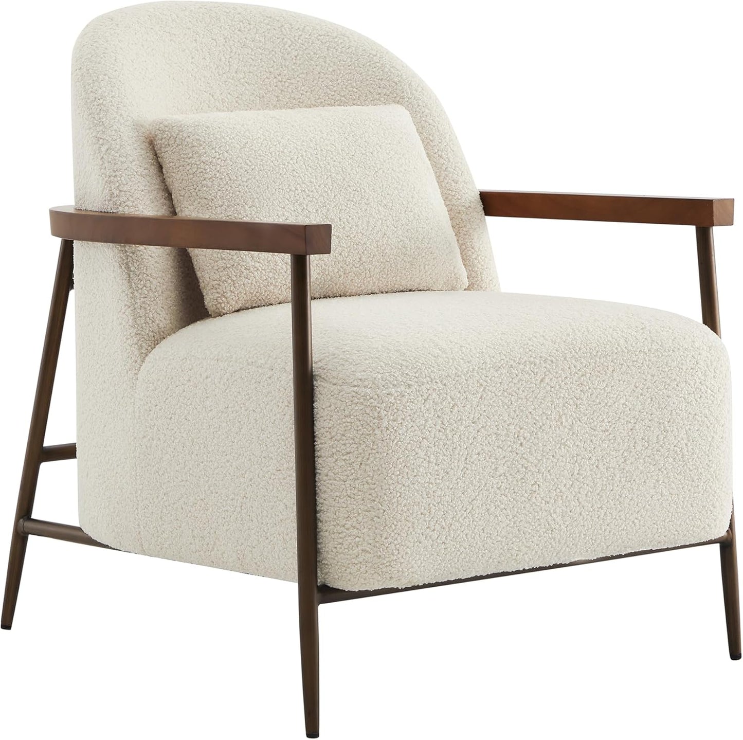 CHITA Accent Chair for Living Room Set of 2, FSC Certified Modern Upholstered Faux Sherpa Fabric Armchair with Metal Frame and Wooden Armrests, Ivory