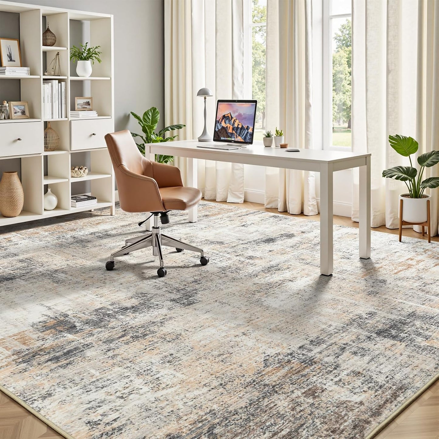 Lofus 8x10 Area Rug for Living Room, Gold Abstract Large Rugs with Non-Slip Backing, Neutral Modern Washable Carpet for Bedroom Dining Room Home Office Nursery Indoor