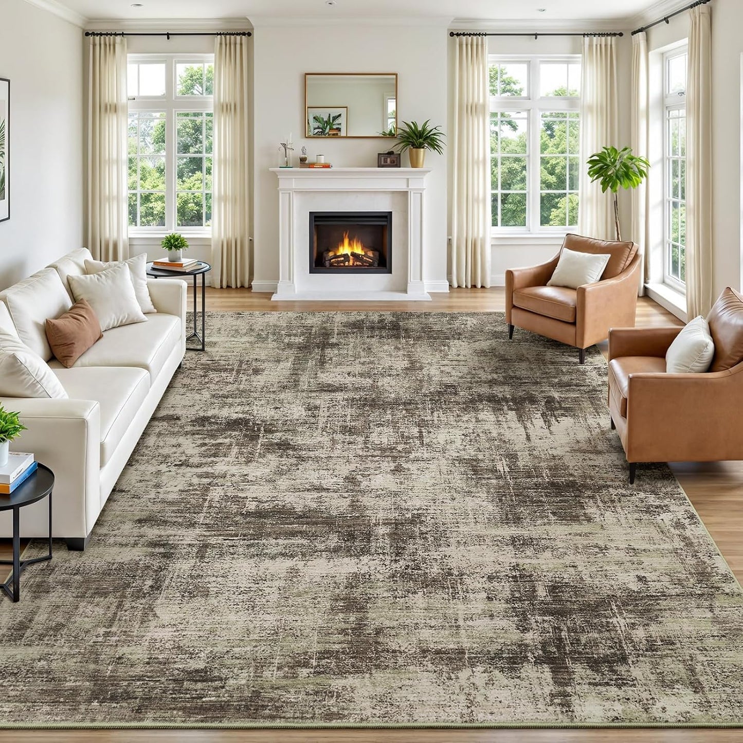 Lofus 8x10 Area Rug for Living Room, Gold Abstract Large Rugs with Non-Slip Backing, Neutral Modern Washable Carpet for Bedroom Dining Room Home Office Nursery Indoor