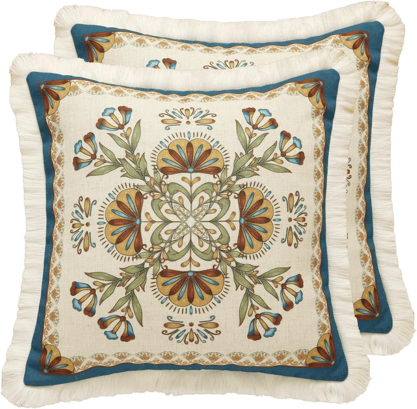 patdrea Designer Pack of 2 Square Throw Pillow Covers,Farmhouse Pink and Yellow Linen with Floral Pattern Pillows Cover,Decorative Pillowcases Cushion for Bed Living Room Outdoor Car,18"x18"