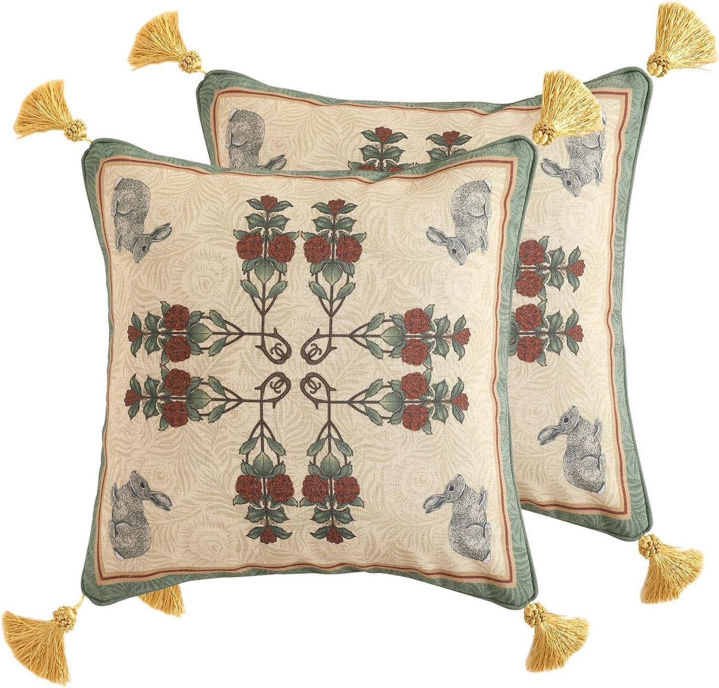 patdrea Designer Pack of 2 Square Throw Pillow Covers,Farmhouse Pink and Yellow Linen with Floral Pattern Pillows Cover,Decorative Pillowcases Cushion for Bed Living Room Outdoor Car,18"x18"