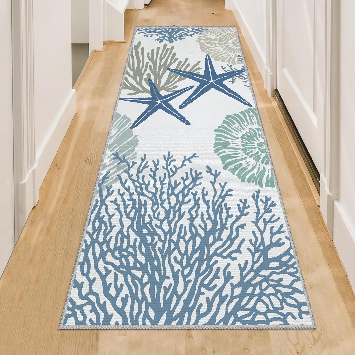 Tritard Coastal Area Rugs Nautical Beach Themed Non-Slip Machine Washable Rugs Modern Floor Carpet for Living Room Bedroom, 4x6, Blue