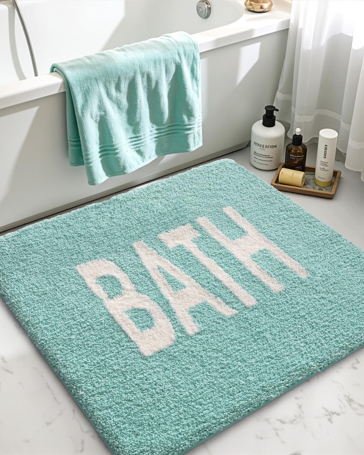 DEXI Bathroom Rug Non Slip, Washable Bath Mat Absorbent, Soft Microfiber Bathmat Monstera Deliciosa Embossed Leaf Carpet for Shower Floor, Square 31x31,Green